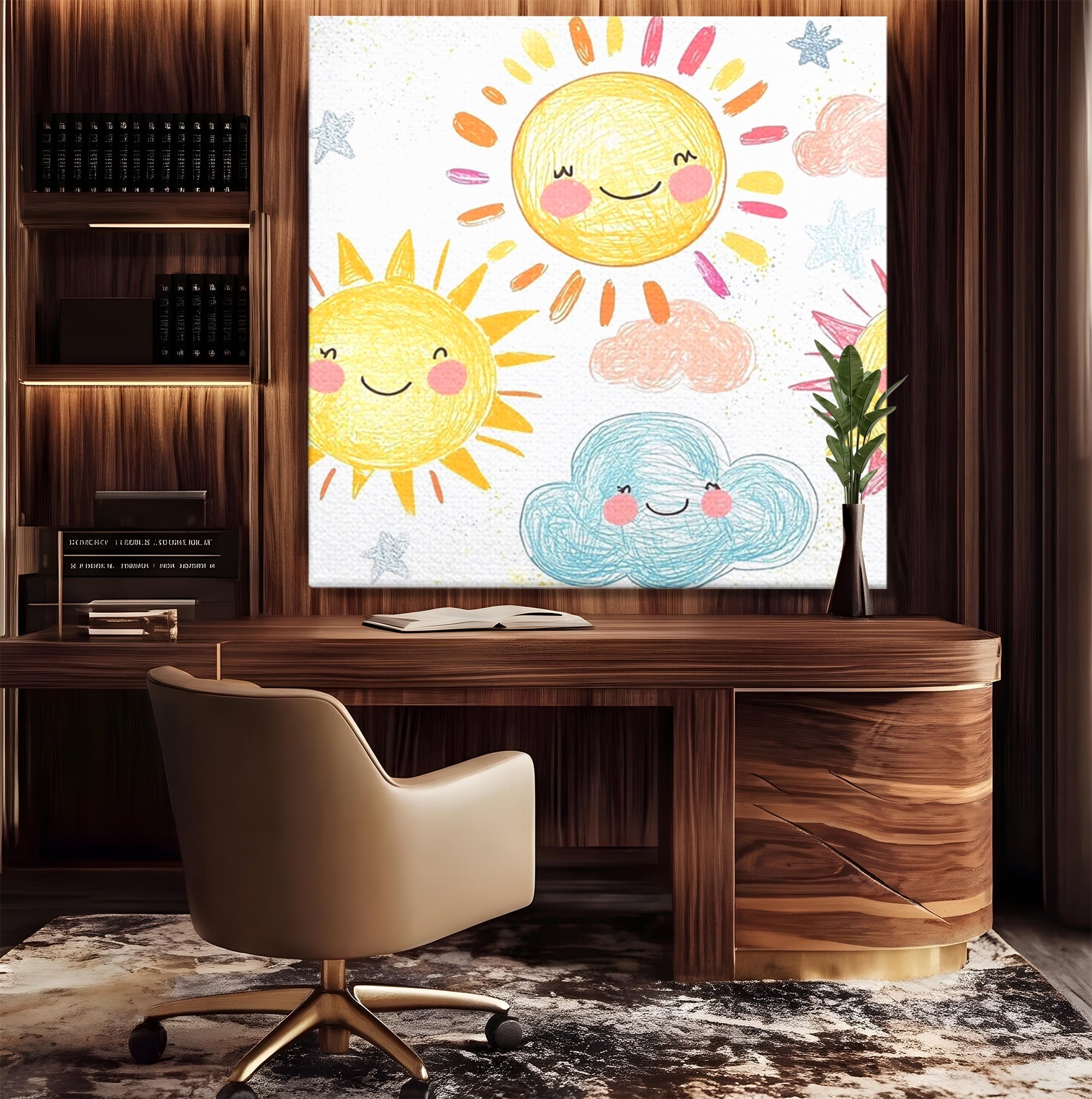 Tablou Canvas Premium, LuxCanva® K1035, Magia Cerului Copilaresc, Zambete, Cer, Soare, Joc, Obraz, Roz, Norisori, Veselie, Raze, Dans, Stele, Magie, Copilarie, Inocenta, Camera Copil, Dormitor