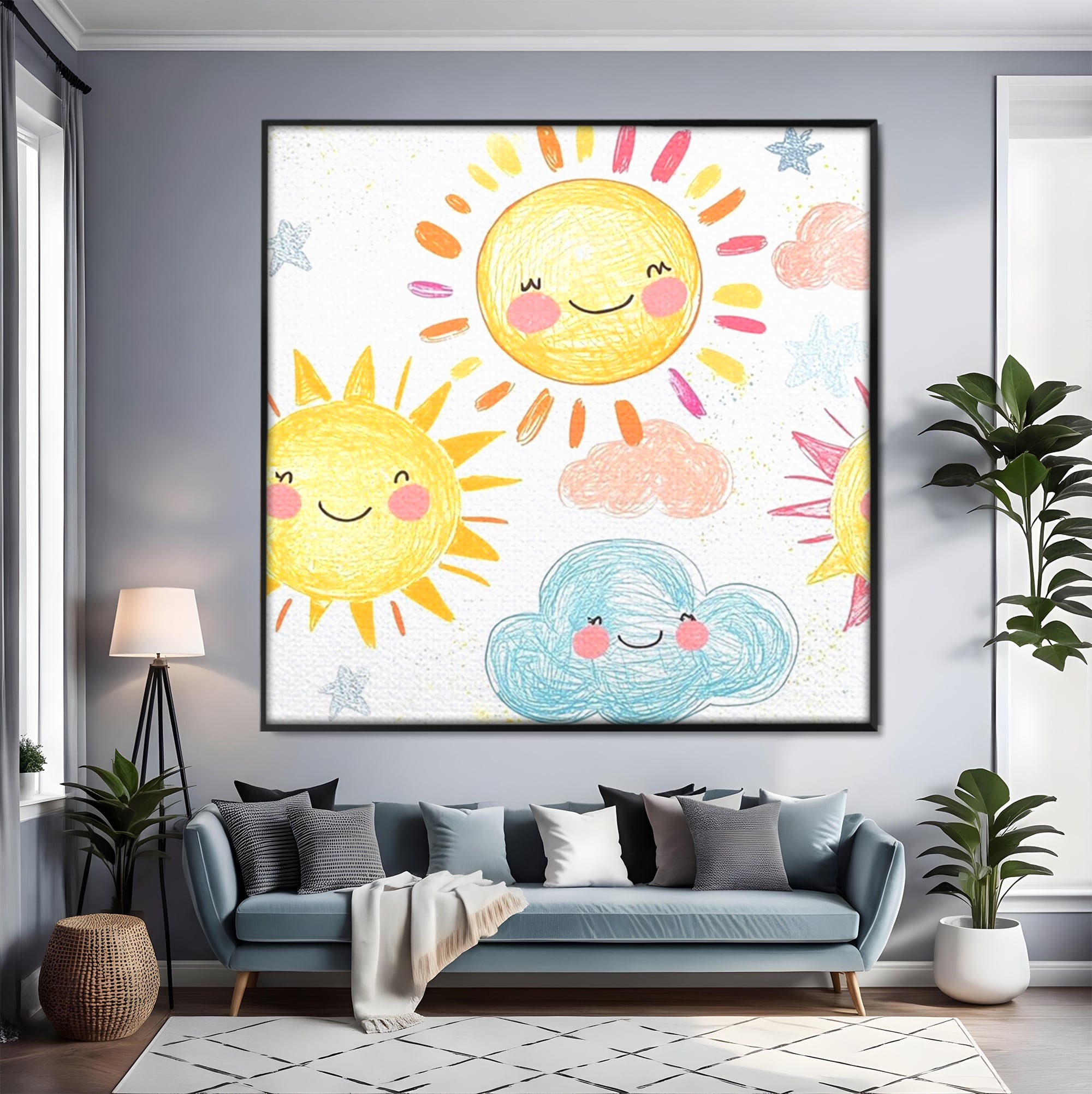 Tablou Canvas Premium, LuxCanva® K1035, Magia Cerului Copilaresc, Zambete, Cer, Soare, Joc, Obraz, Roz, Norisori, Veselie, Raze, Dans, Stele, Magie, Copilarie, Inocenta, Camera Copil, Dormitor