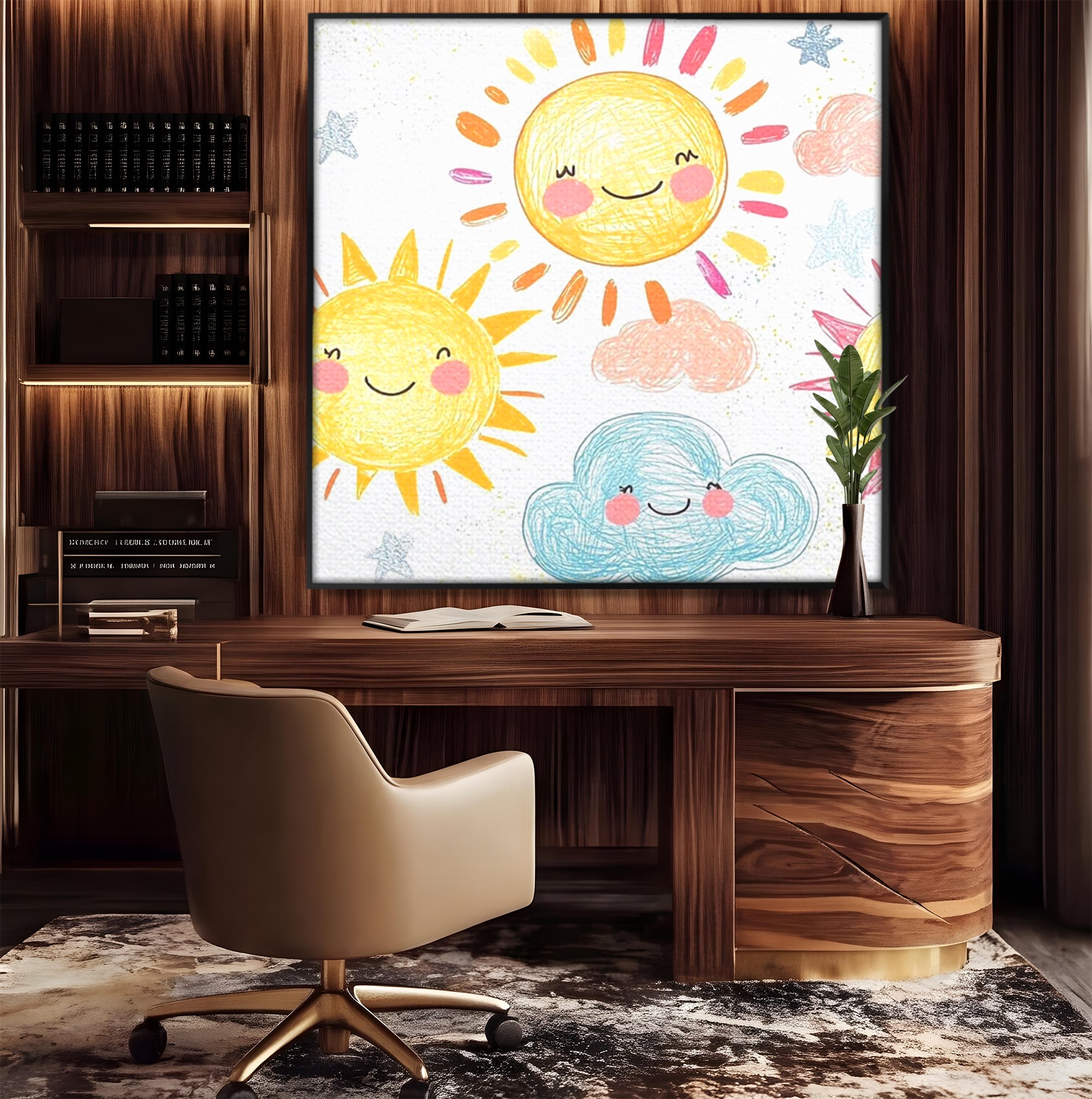 Tablou Canvas Premium, LuxCanva® K1035, Magia Cerului Copilaresc, Zambete, Cer, Soare, Joc, Obraz, Roz, Norisori, Veselie, Raze, Dans, Stele, Magie, Copilarie, Inocenta, Camera Copil, Dormitor