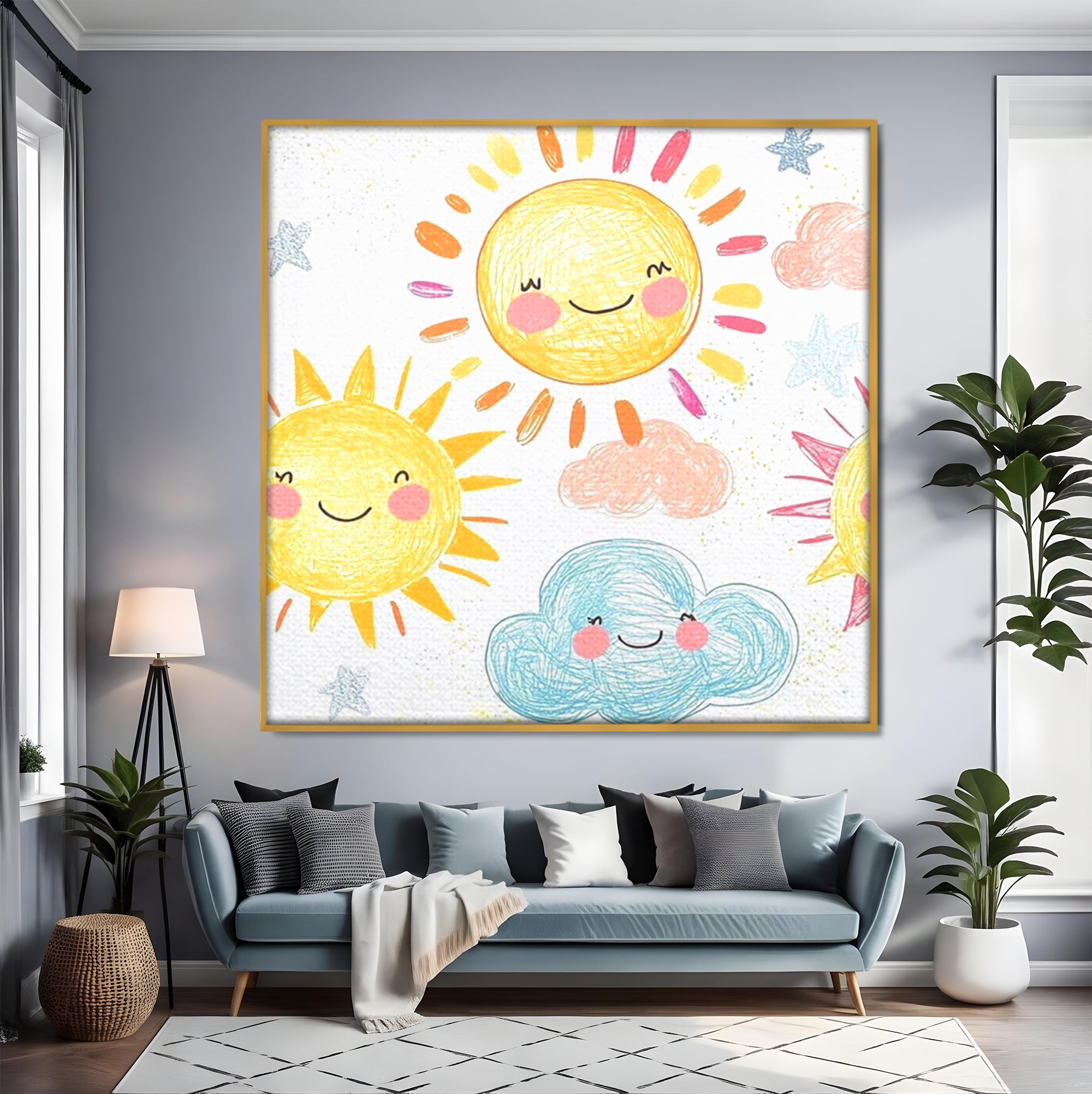 Tablou Canvas Premium, LuxCanva® K1035, Magia Cerului Copilaresc, Zambete, Cer, Soare, Joc, Obraz, Roz, Norisori, Veselie, Raze, Dans, Stele, Magie, Copilarie, Inocenta, Camera Copil, Dormitor