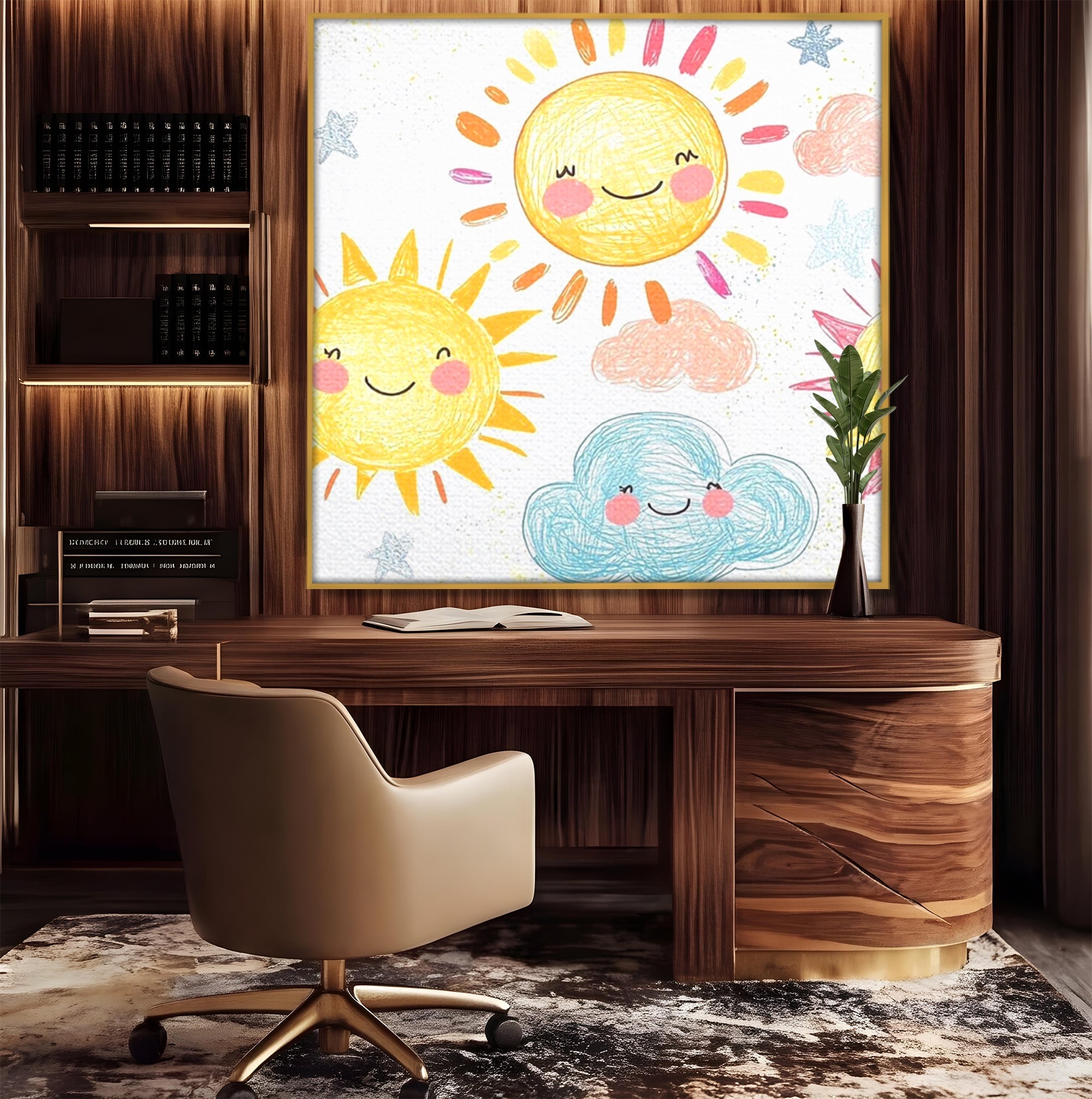 Tablou Canvas Premium, LuxCanva® K1035, Magia Cerului Copilaresc, Zambete, Cer, Soare, Joc, Obraz, Roz, Norisori, Veselie, Raze, Dans, Stele, Magie, Copilarie, Inocenta, Camera Copil, Dormitor