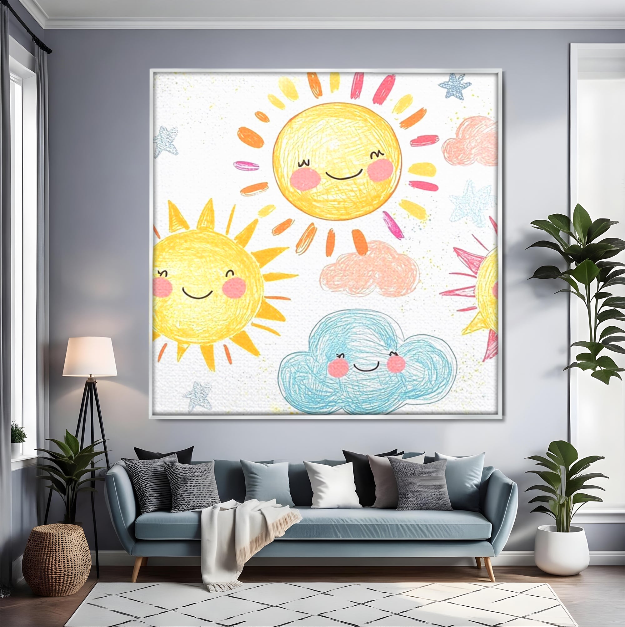 Tablou Canvas Premium, LuxCanva® K1035, Magia Cerului Copilaresc, Zambete, Cer, Soare, Joc, Obraz, Roz, Norisori, Veselie, Raze, Dans, Stele, Magie, Copilarie, Inocenta, Camera Copil, Dormitor
