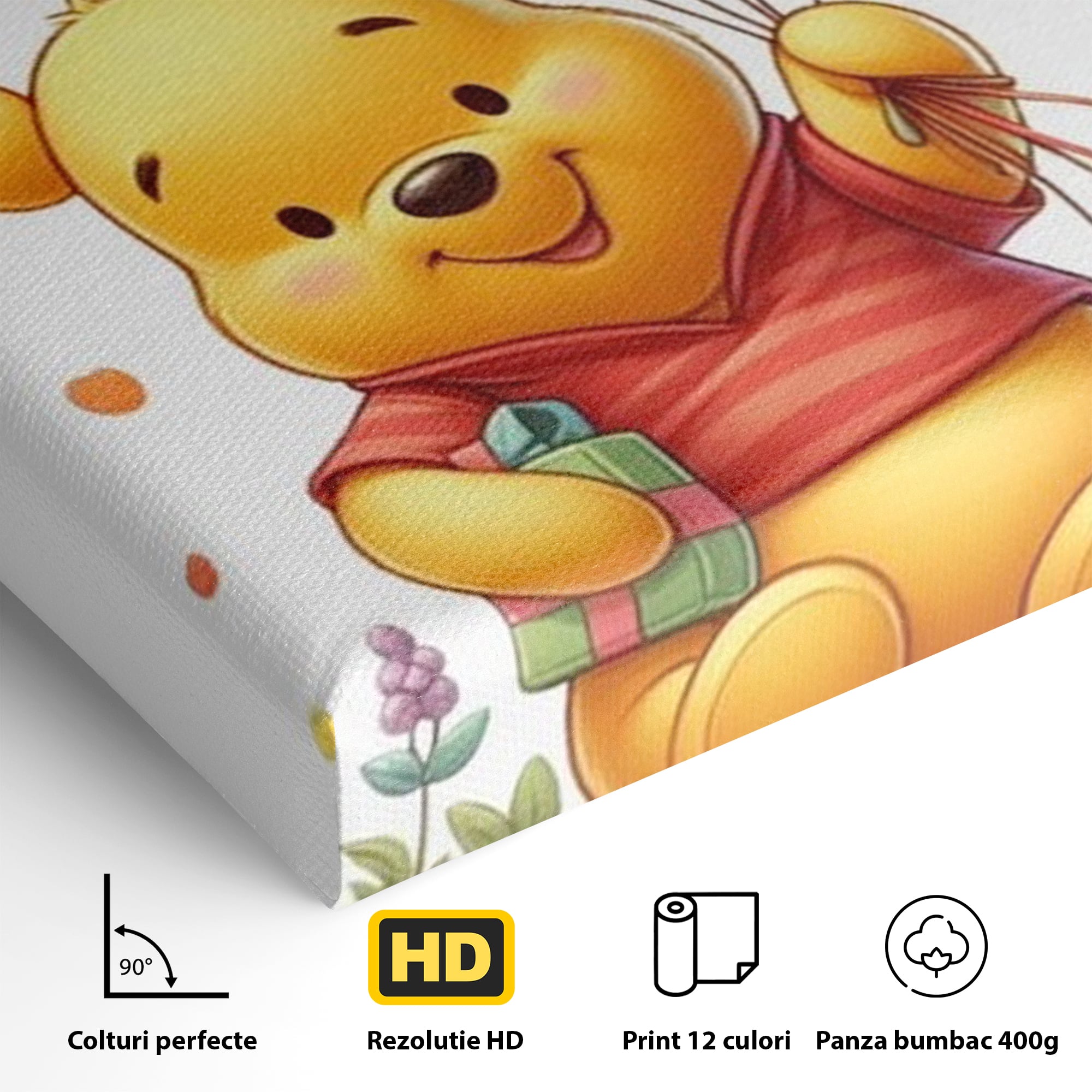 Leinwandbilder Premium, LuxCanva® K1036, Ballon-Teddybär, Pooh, Winnie The Pooh, Luftballons, Freund, Bienen, glücklich, Glück, Glück, Geschenk, Jahrestag, Unschuld, Kinderzimmer, Schlafzimmer