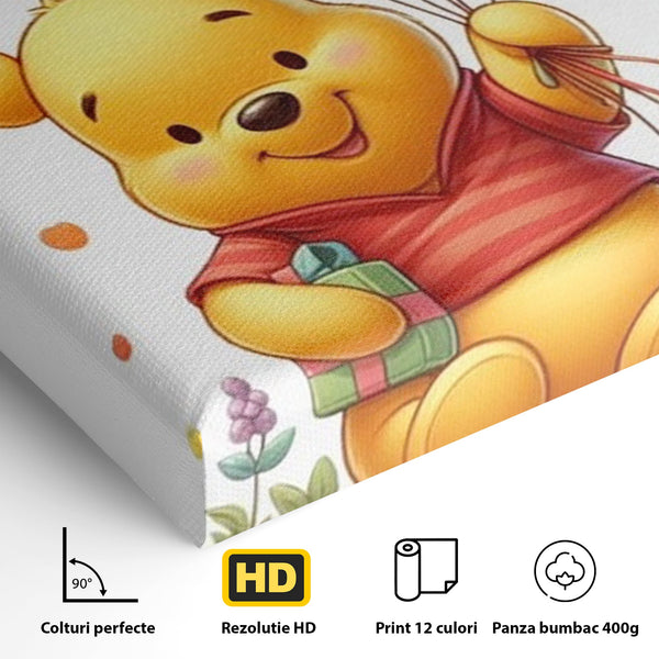 Leinwandbilder Premium, LuxCanva® K1036, Ballon-Teddybär, Pooh, Winnie The Pooh, Luftballons, Freund, Bienen, glücklich, Glück, Glück, Geschenk, Jahrestag, Unschuld, Kinderzimmer, Schlafzimmer