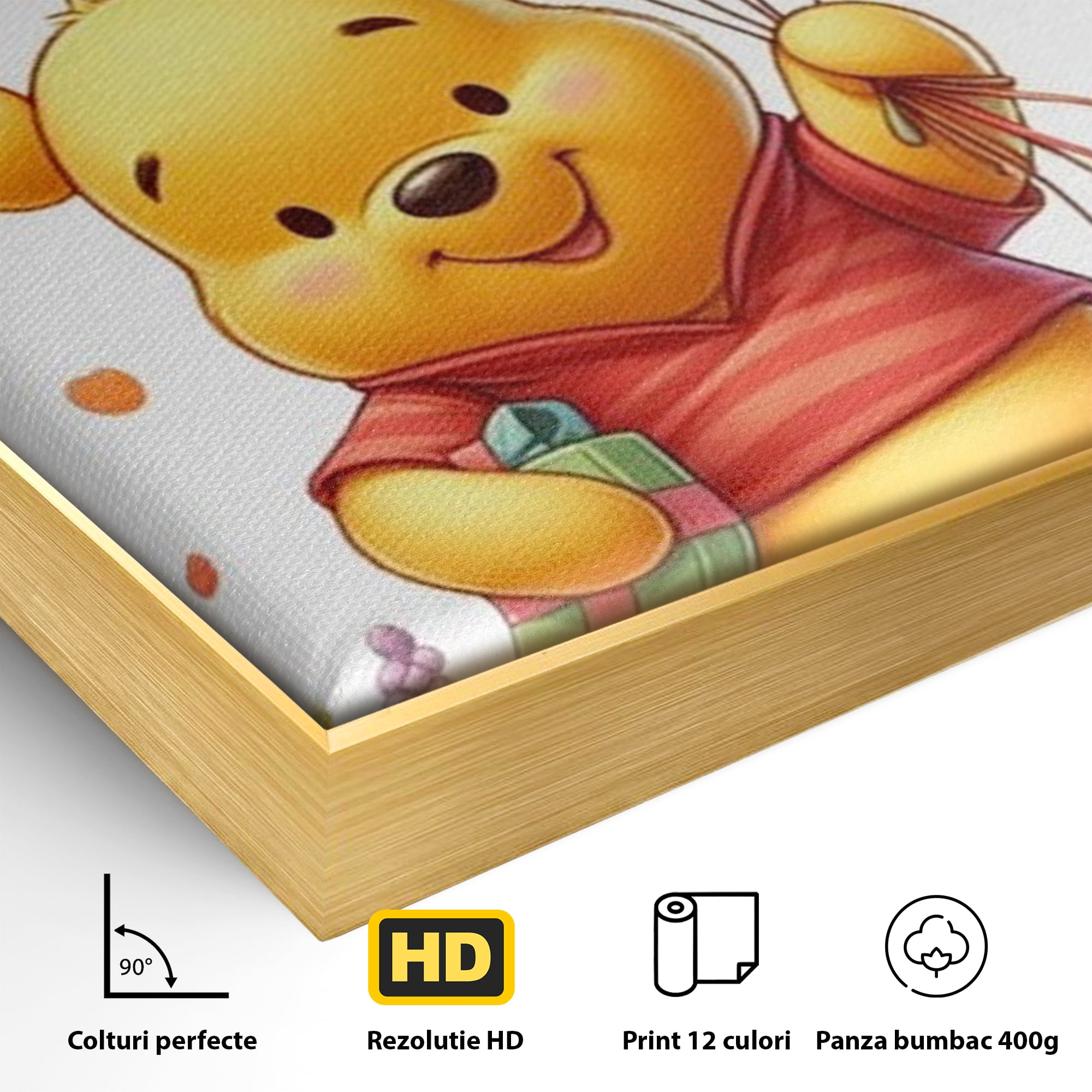 Leinwandbilder Premium, LuxCanva® K1036, Ballon-Teddybär, Pooh, Winnie The Pooh, Luftballons, Freund, Bienen, glücklich, Glück, Glück, Geschenk, Jahrestag, Unschuld, Kinderzimmer, Schlafzimmer