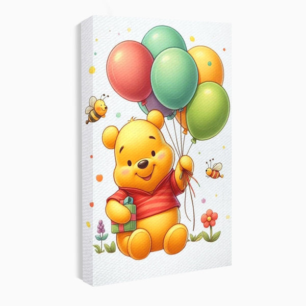 Leinwandbilder Premium, LuxCanva® K1036, Ballon-Teddybär, Pooh, Winnie The Pooh, Luftballons, Freund, Bienen, glücklich, Glück, Glück, Geschenk, Jahrestag, Unschuld, Kinderzimmer, Schlafzimmer