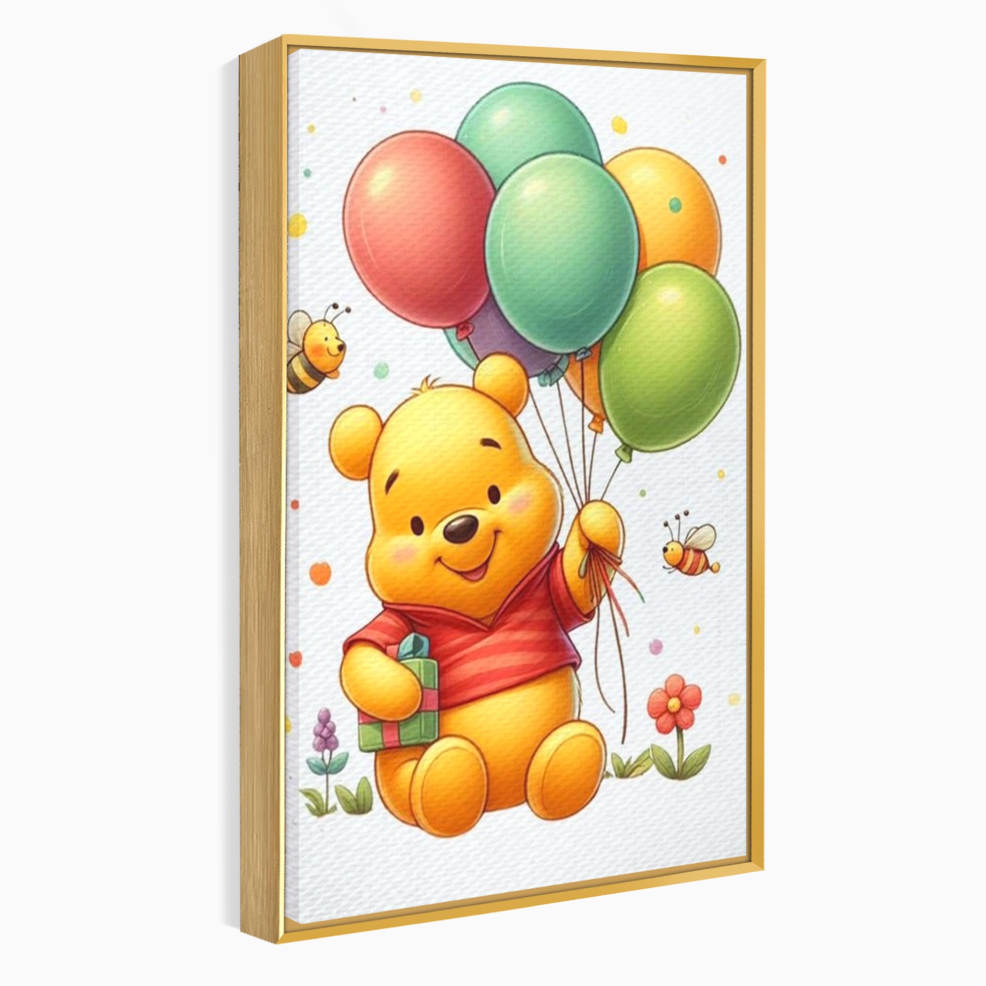 Leinwandbilder Premium, LuxCanva® K1036, Ballon-Teddybär, Pooh, Winnie The Pooh, Luftballons, Freund, Bienen, glücklich, Glück, Glück, Geschenk, Jahrestag, Unschuld, Kinderzimmer, Schlafzimmer
