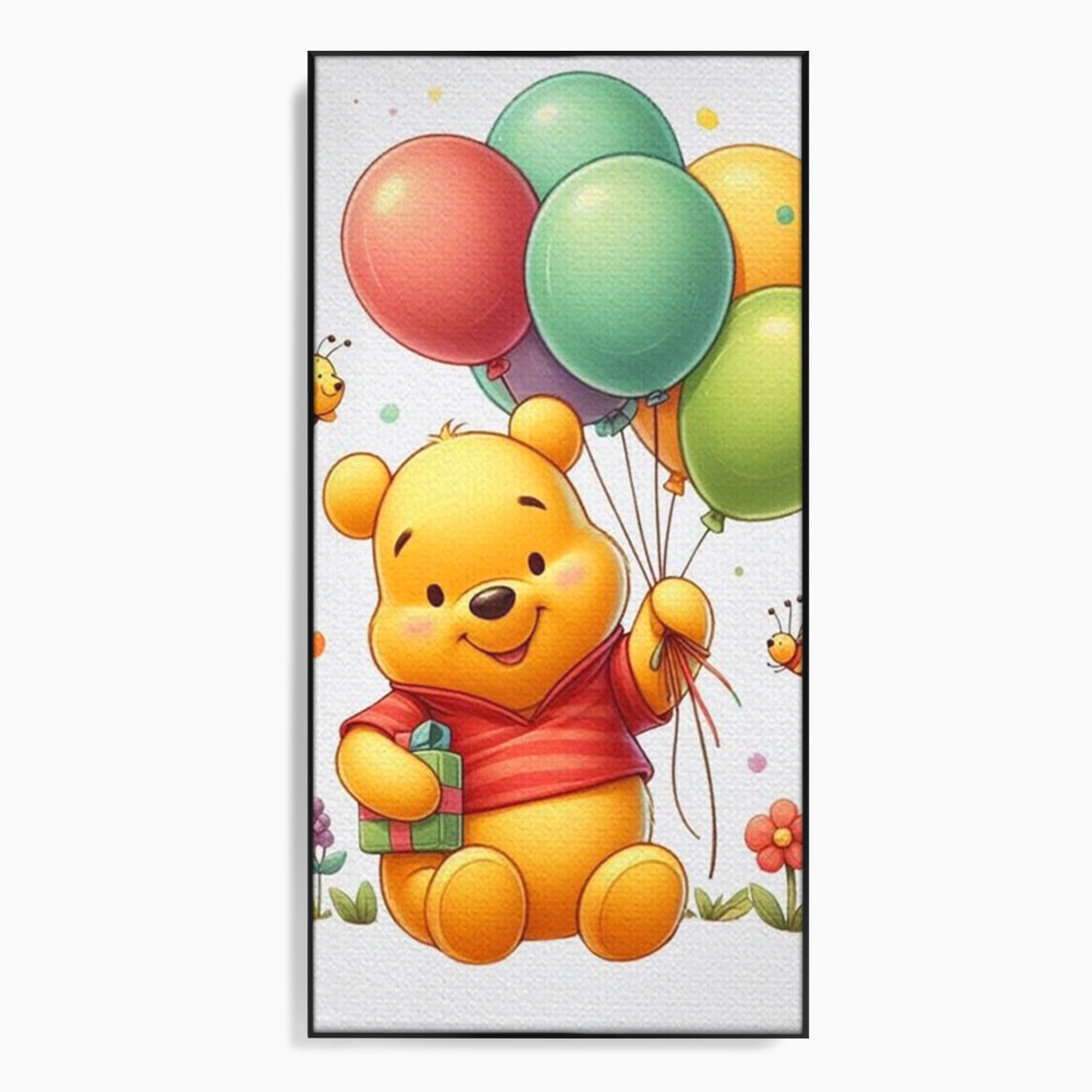 Leinwandbilder Premium, LuxCanva® K1036, Ballon-Teddybär, Pooh, Winnie The Pooh, Luftballons, Freund, Bienen, glücklich, Glück, Glück, Geschenk, Jahrestag, Unschuld, Kinderzimmer, Schlafzimmer