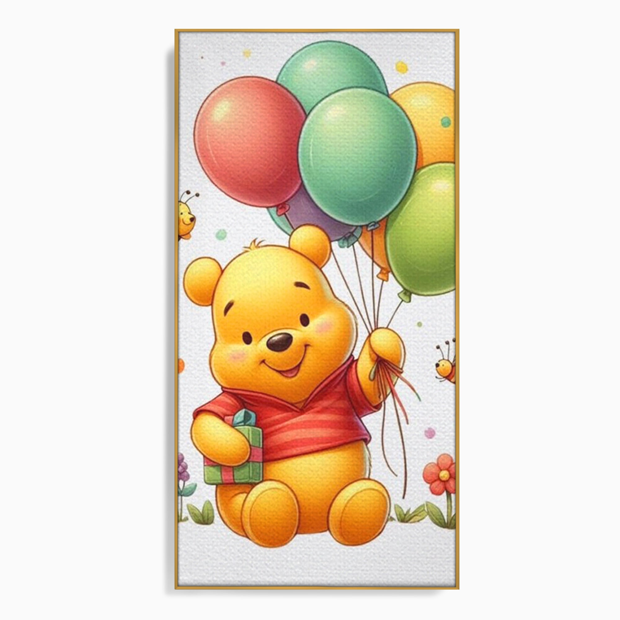 Leinwandbilder Premium, LuxCanva® K1036, Ballon-Teddybär, Pooh, Winnie The Pooh, Luftballons, Freund, Bienen, glücklich, Glück, Glück, Geschenk, Jahrestag, Unschuld, Kinderzimmer, Schlafzimmer
