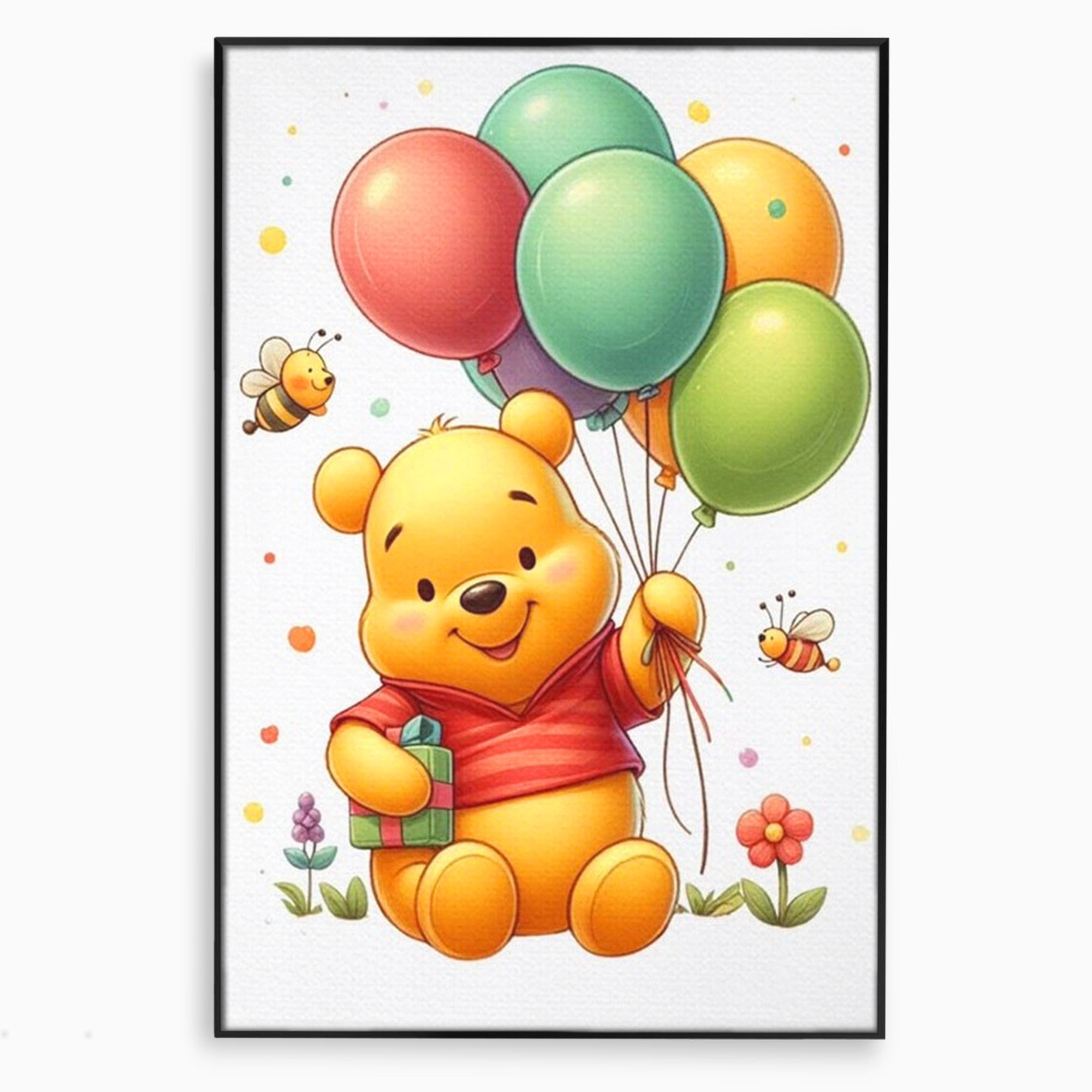 Leinwandbilder Premium, LuxCanva® K1036, Ballon-Teddybär, Pooh, Winnie The Pooh, Luftballons, Freund, Bienen, glücklich, Glück, Glück, Geschenk, Jahrestag, Unschuld, Kinderzimmer, Schlafzimmer
