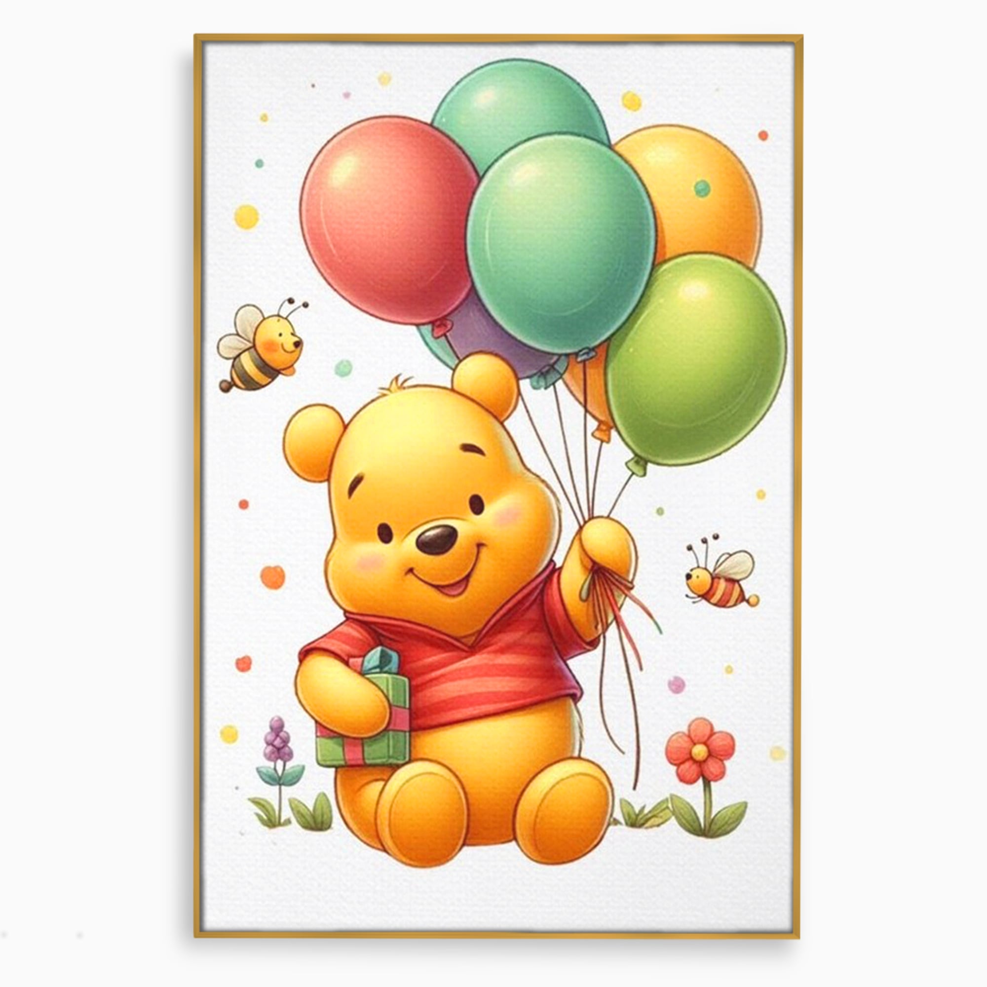 Leinwandbilder Premium, LuxCanva® K1036, Ballon-Teddybär, Pooh, Winnie The Pooh, Luftballons, Freund, Bienen, glücklich, Glück, Glück, Geschenk, Jahrestag, Unschuld, Kinderzimmer, Schlafzimmer