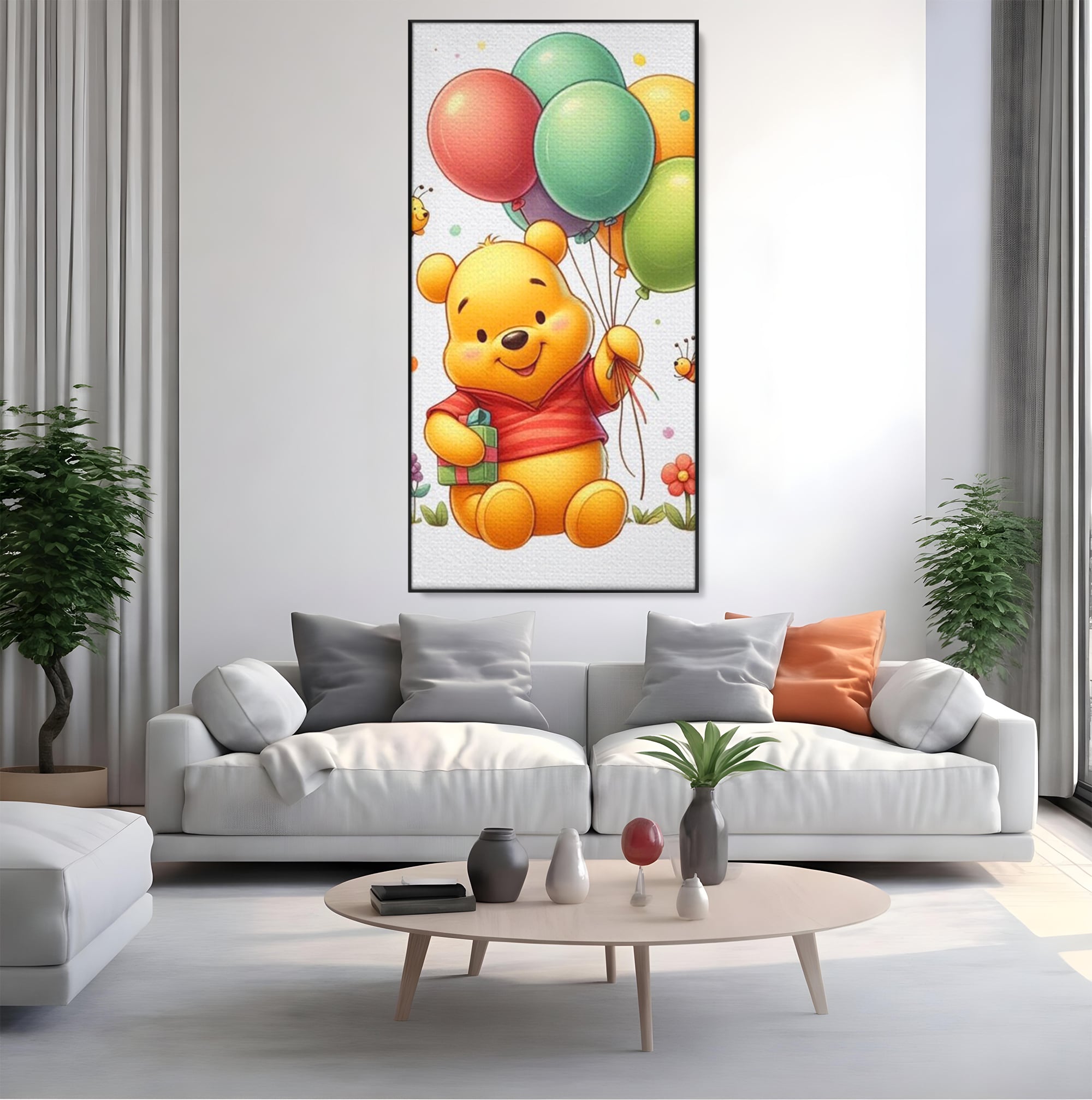 Leinwandbilder Premium, LuxCanva® K1036, Ballon-Teddybär, Pooh, Winnie The Pooh, Luftballons, Freund, Bienen, glücklich, Glück, Glück, Geschenk, Jahrestag, Unschuld, Kinderzimmer, Schlafzimmer