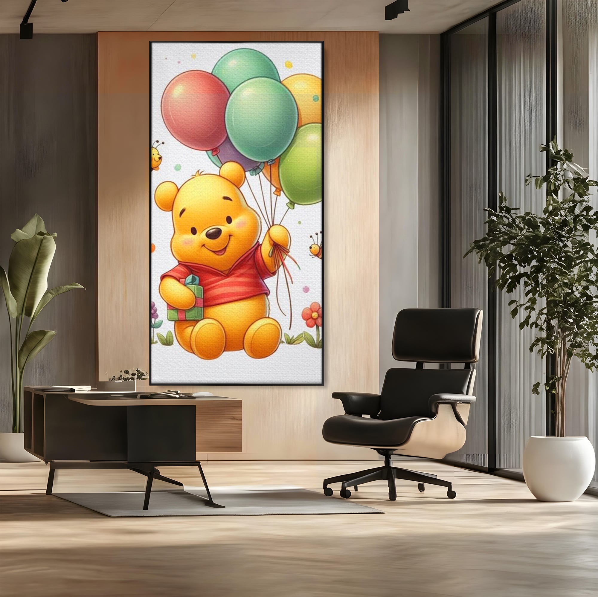 Leinwandbilder Premium, LuxCanva® K1036, Ballon-Teddybär, Pooh, Winnie The Pooh, Luftballons, Freund, Bienen, glücklich, Glück, Glück, Geschenk, Jahrestag, Unschuld, Kinderzimmer, Schlafzimmer