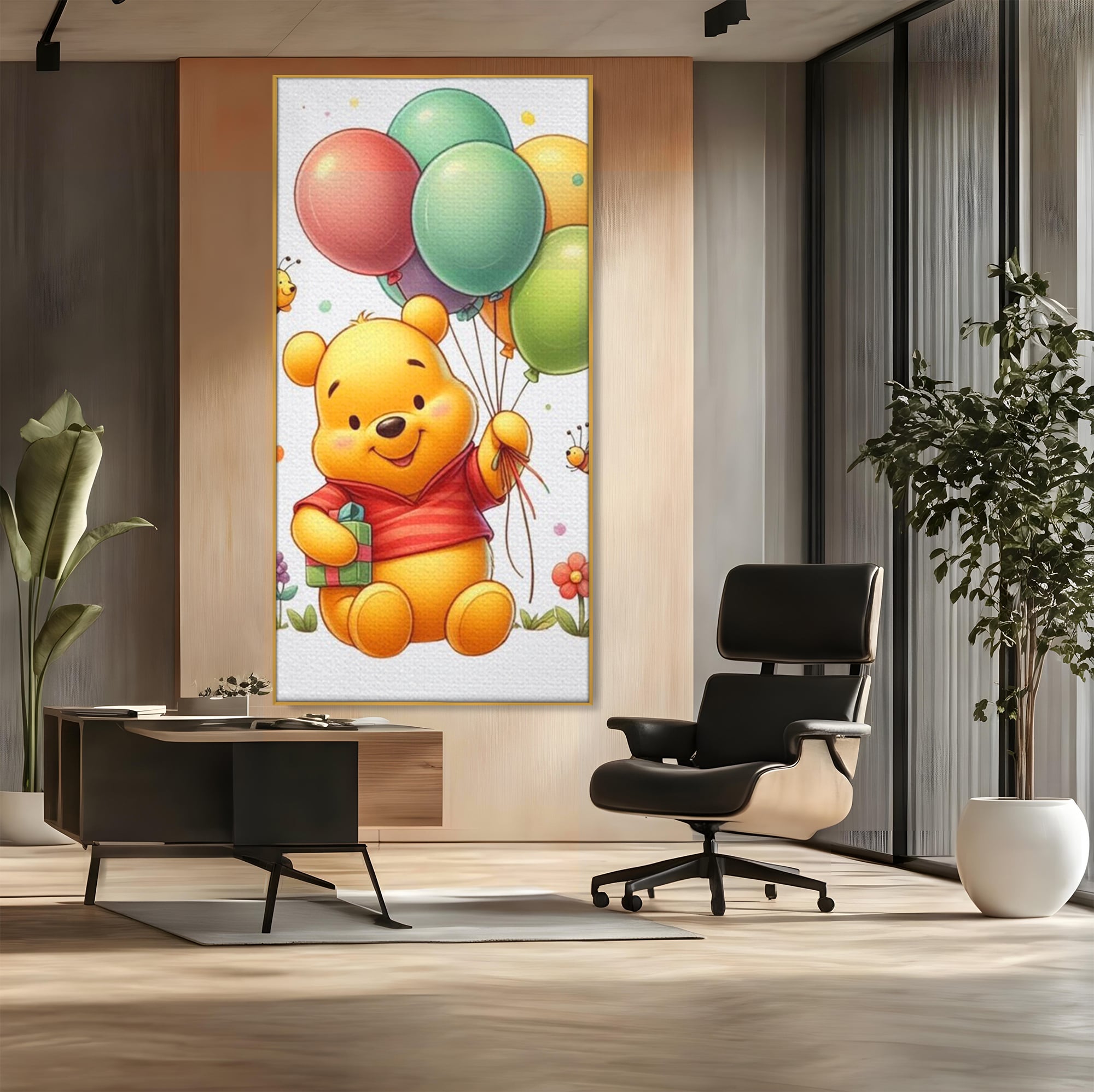Leinwandbilder Premium, LuxCanva® K1036, Ballon-Teddybär, Pooh, Winnie The Pooh, Luftballons, Freund, Bienen, glücklich, Glück, Glück, Geschenk, Jahrestag, Unschuld, Kinderzimmer, Schlafzimmer