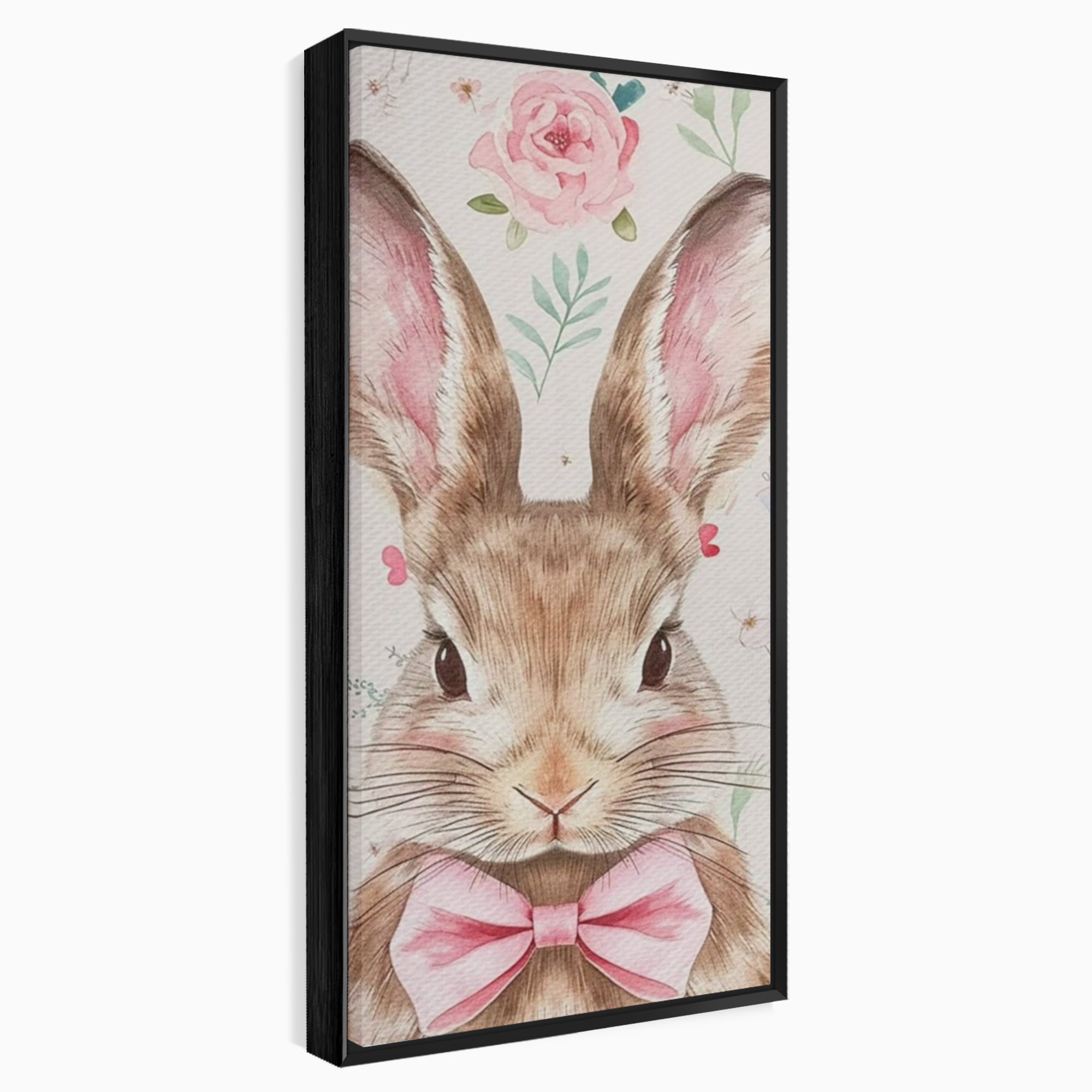 Leinwand Wandbilder Premium, LuxCanva® K1037, Herr Hase, Elegant, Fliege, Rosa, Gingham, Fröhlich, Frühling, Frühling, Decke, Floral, Stimmung, Pastell, Harmonie, Tier, Geschenk, Babyzimmer, Schlafzimmer