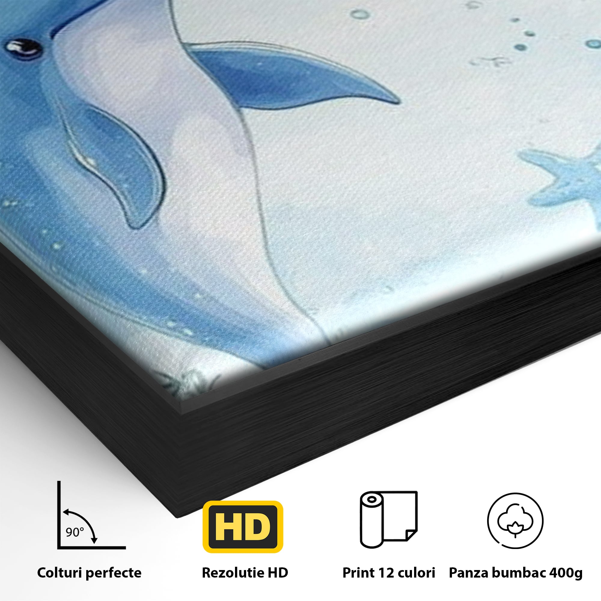 Tablou Canvas Premium, LuxCanva® K1038, Balet Marin, Dans, Delfini, Prietenie, Valuri, Ocean, Salturi, Subacvatic, Libertate, Apa, Joaca, Veselie, Magie, Explorare, Camera Copil, Dormitor
