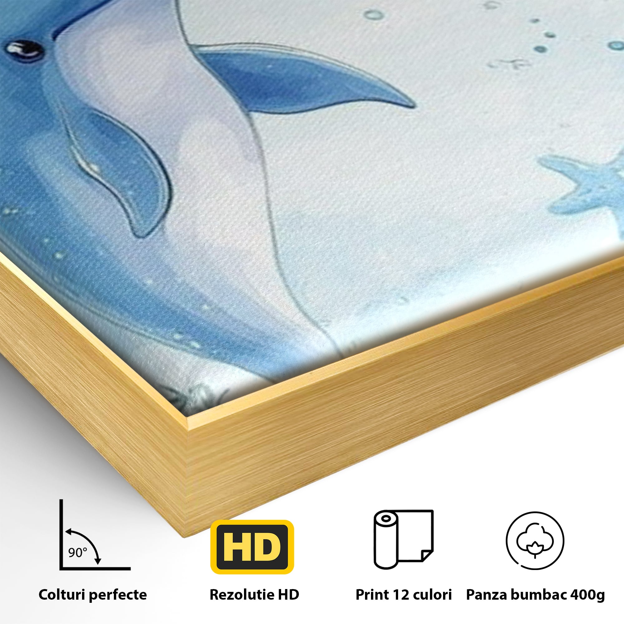 Tablou Canvas Premium, LuxCanva® K1038, Balet Marin, Dans, Delfini, Prietenie, Valuri, Ocean, Salturi, Subacvatic, Libertate, Apa, Joaca, Veselie, Magie, Explorare, Camera Copil, Dormitor