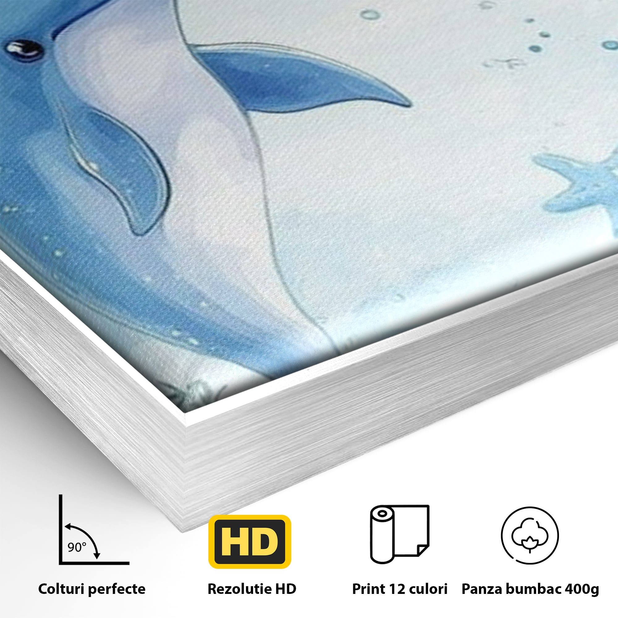 Tablou Canvas Premium, LuxCanva® K1038, Balet Marin, Dans, Delfini, Prietenie, Valuri, Ocean, Salturi, Subacvatic, Libertate, Apa, Joaca, Veselie, Magie, Explorare, Camera Copil, Dormitor