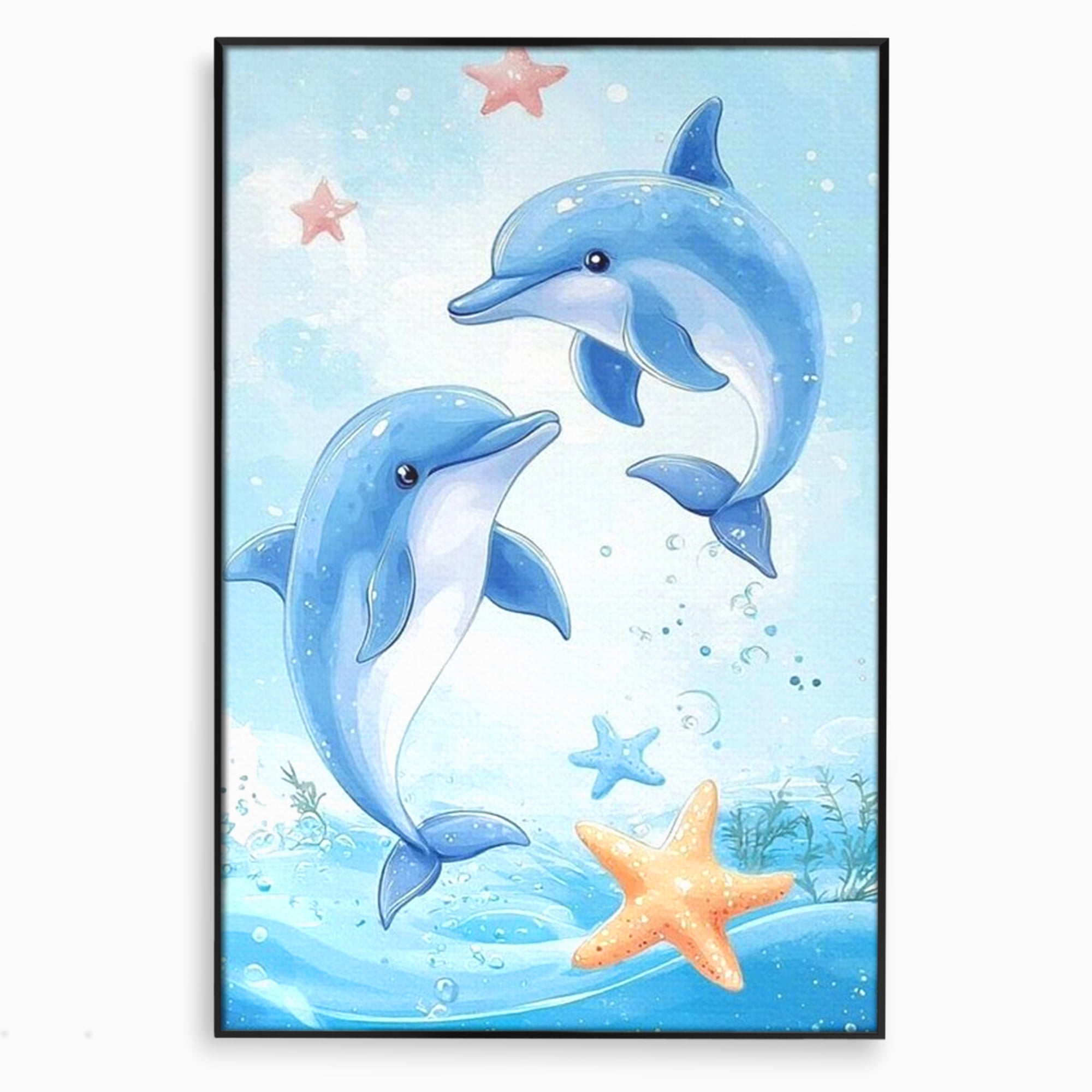 Tablou Canvas Premium, LuxCanva® K1038, Balet Marin, Dans, Delfini, Prietenie, Valuri, Ocean, Salturi, Subacvatic, Libertate, Apa, Joaca, Veselie, Magie, Explorare, Camera Copil, Dormitor
