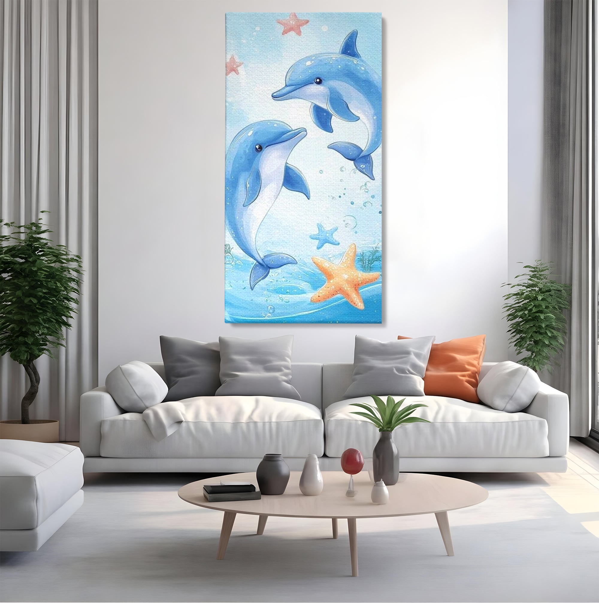 Tablou Canvas Premium, LuxCanva® K1038, Balet Marin, Dans, Delfini, Prietenie, Valuri, Ocean, Salturi, Subacvatic, Libertate, Apa, Joaca, Veselie, Magie, Explorare, Camera Copil, Dormitor