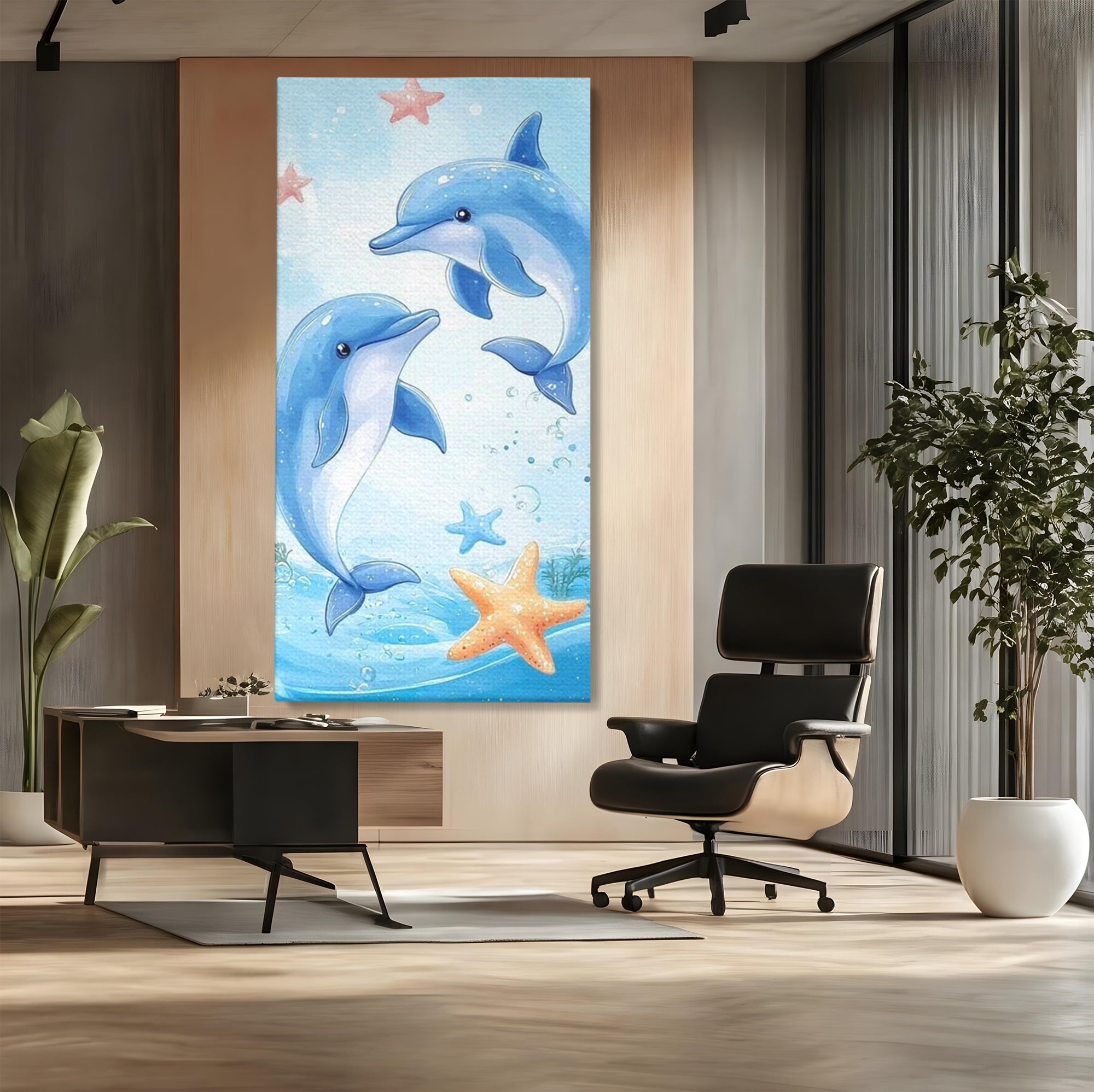 Tablou Canvas Premium, LuxCanva® K1038, Balet Marin, Dans, Delfini, Prietenie, Valuri, Ocean, Salturi, Subacvatic, Libertate, Apa, Joaca, Veselie, Magie, Explorare, Camera Copil, Dormitor