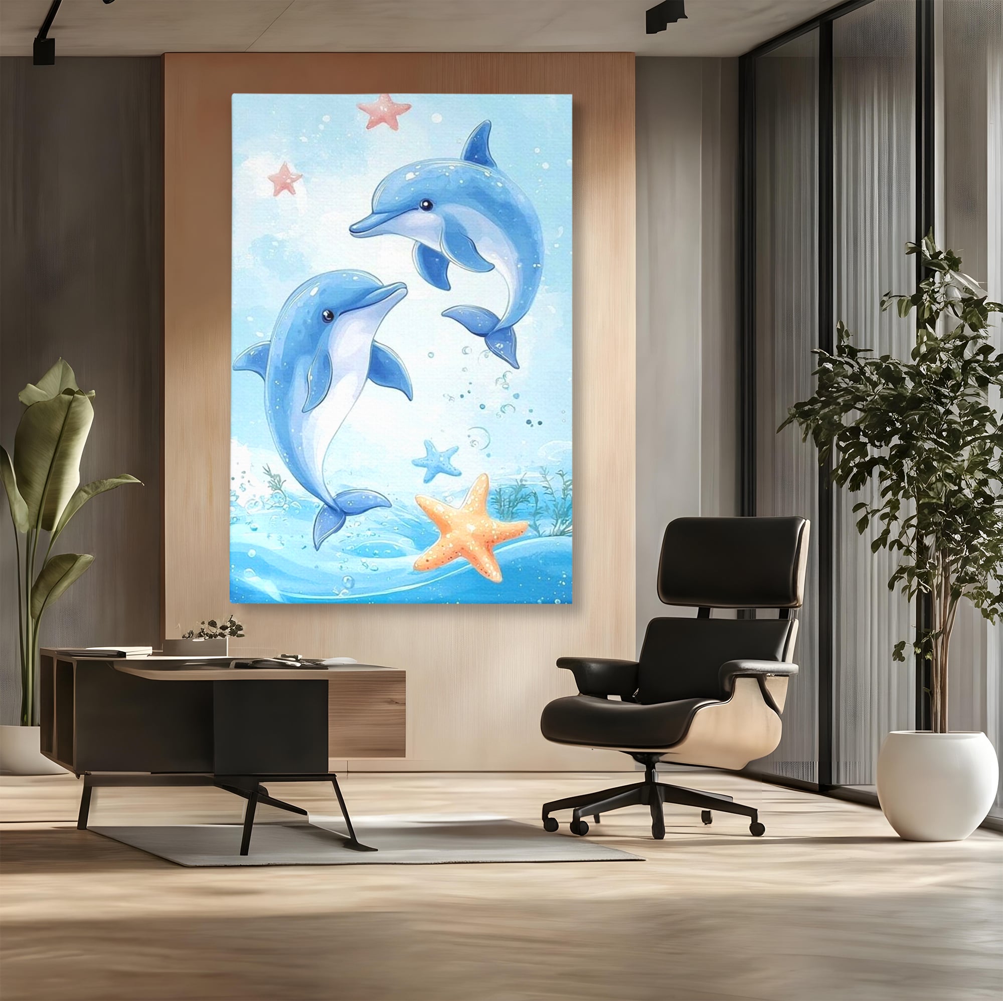 Tablou Canvas Premium, LuxCanva® K1038, Balet Marin, Dans, Delfini, Prietenie, Valuri, Ocean, Salturi, Subacvatic, Libertate, Apa, Joaca, Veselie, Magie, Explorare, Camera Copil, Dormitor