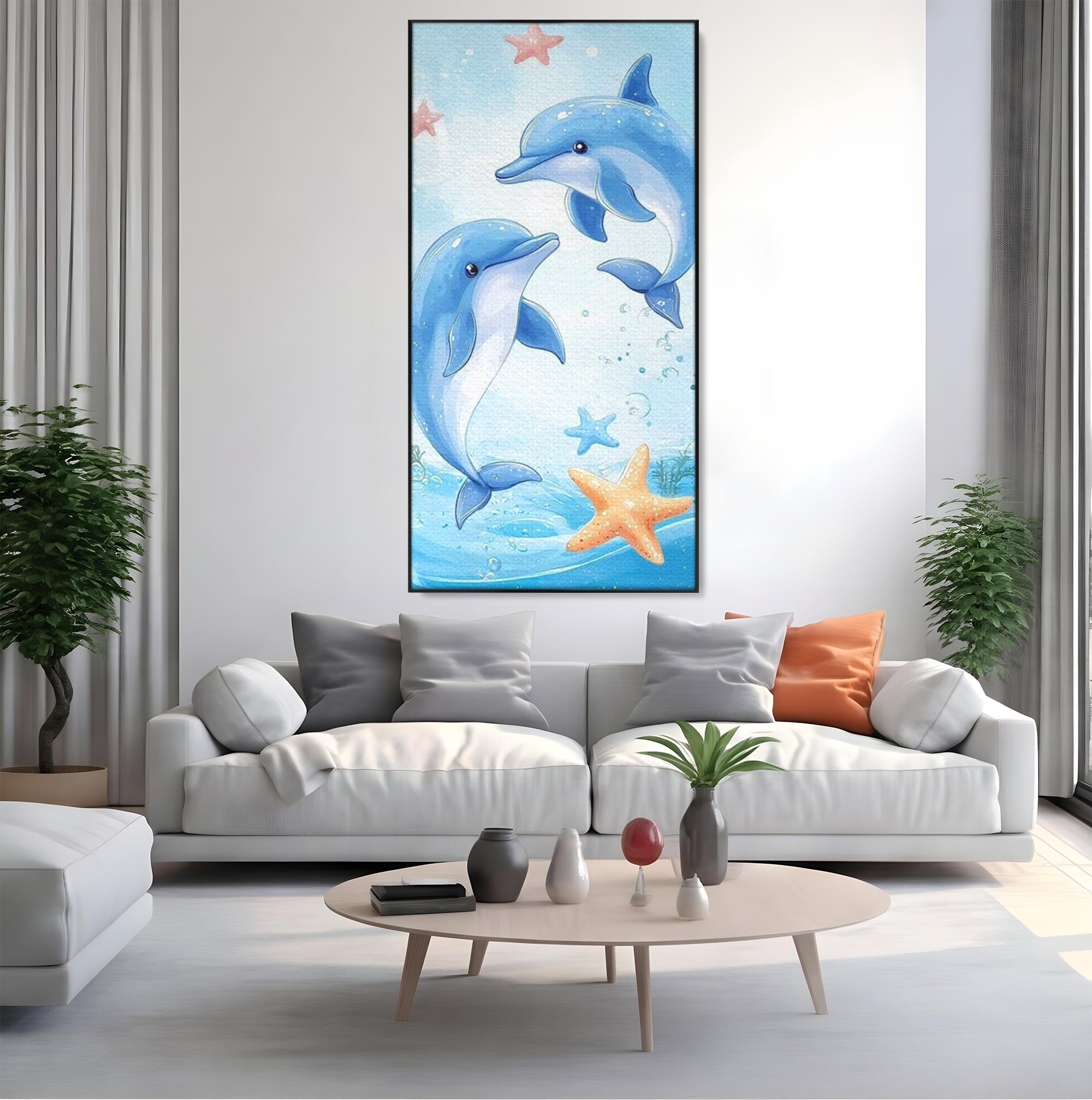 Tablou Canvas Premium, LuxCanva® K1038, Balet Marin, Dans, Delfini, Prietenie, Valuri, Ocean, Salturi, Subacvatic, Libertate, Apa, Joaca, Veselie, Magie, Explorare, Camera Copil, Dormitor