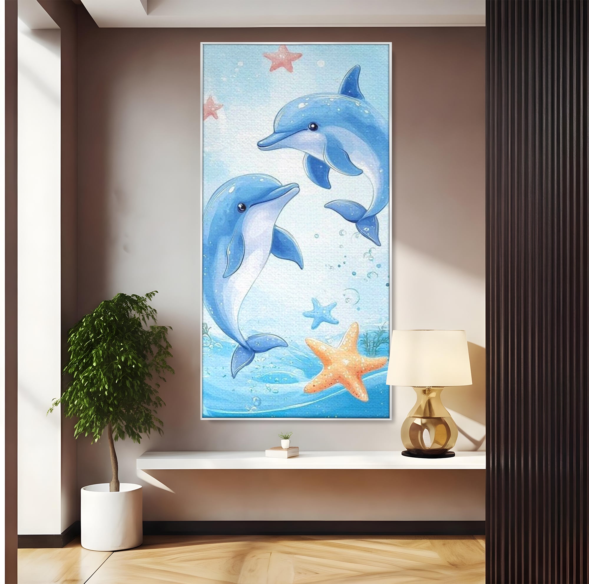 Tablou Canvas Premium, LuxCanva® K1038, Balet Marin, Dans, Delfini, Prietenie, Valuri, Ocean, Salturi, Subacvatic, Libertate, Apa, Joaca, Veselie, Magie, Explorare, Camera Copil, Dormitor