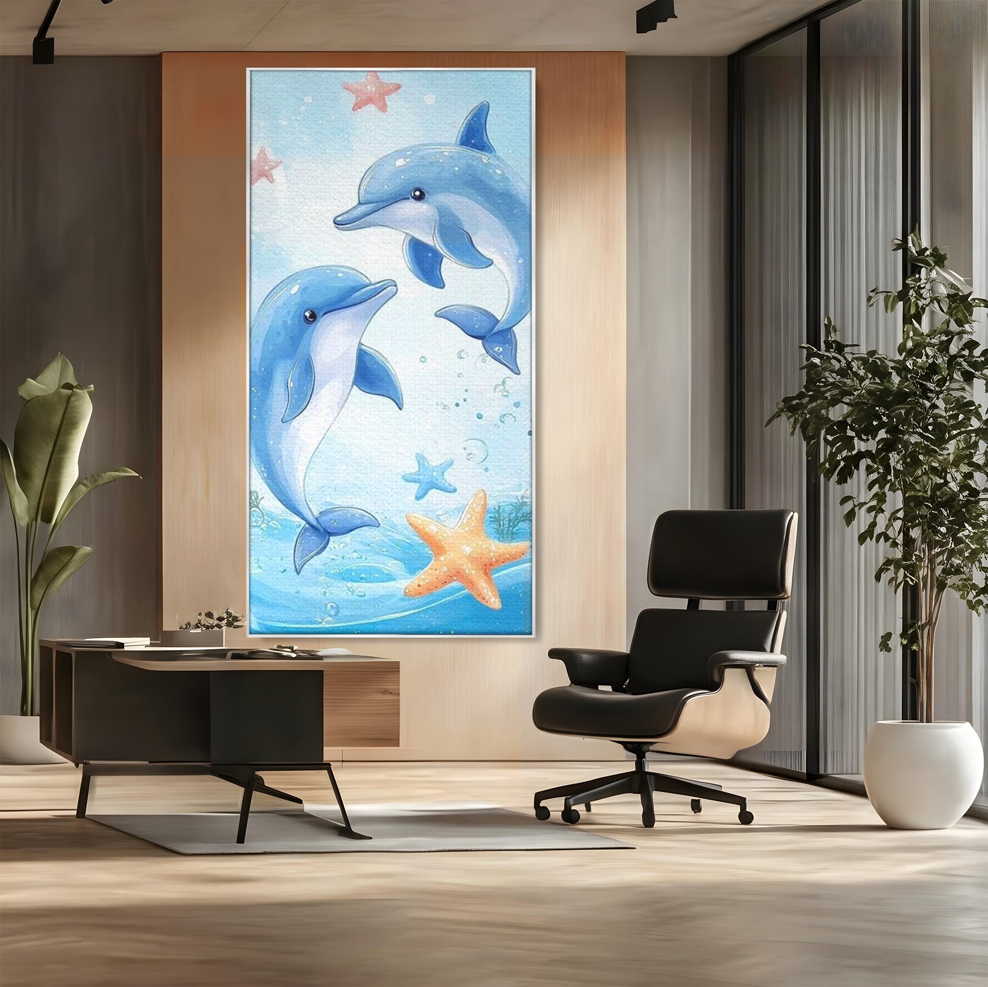 Tablou Canvas Premium, LuxCanva® K1038, Balet Marin, Dans, Delfini, Prietenie, Valuri, Ocean, Salturi, Subacvatic, Libertate, Apa, Joaca, Veselie, Magie, Explorare, Camera Copil, Dormitor