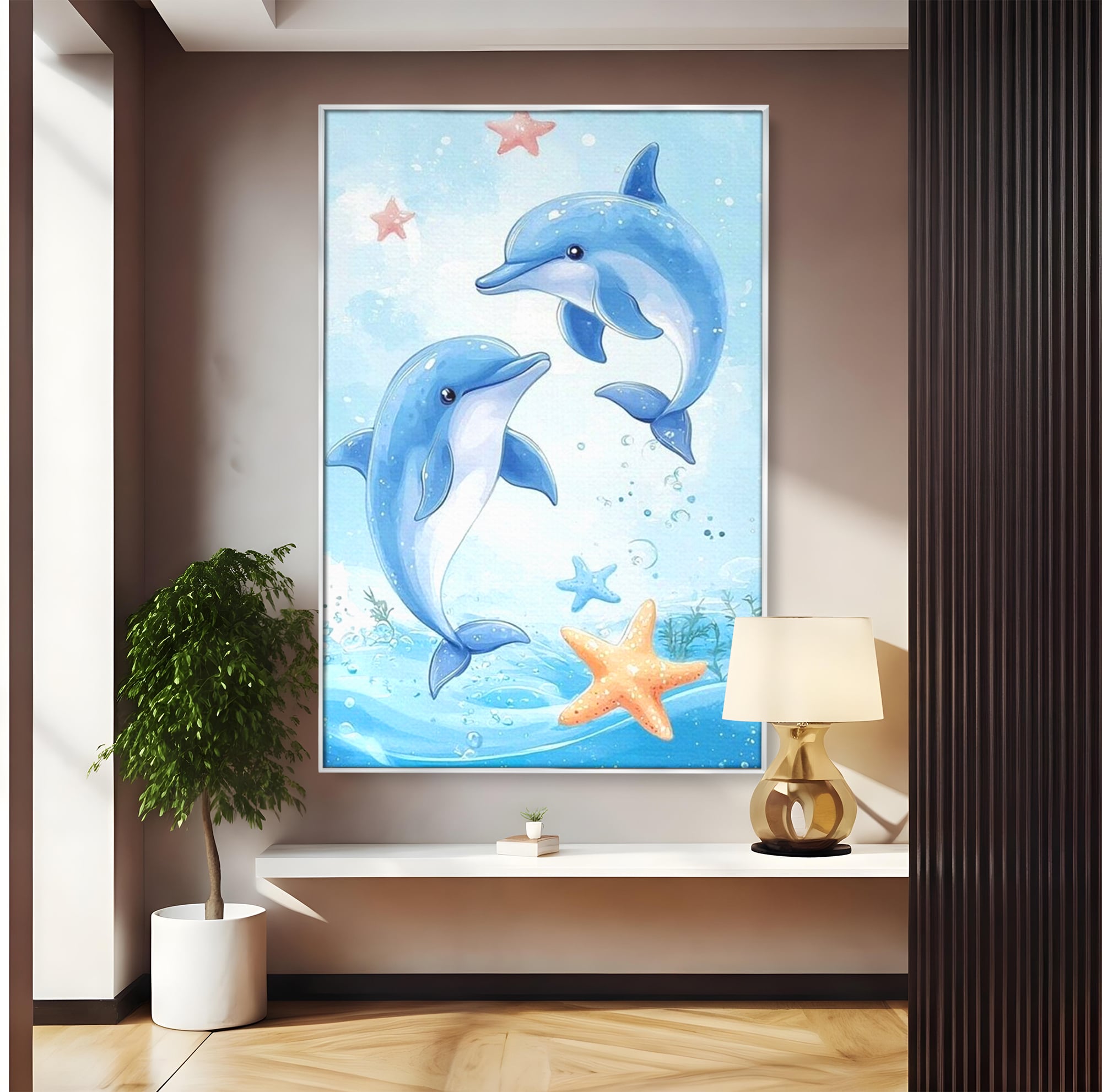Tablou Canvas Premium, LuxCanva® K1038, Balet Marin, Dans, Delfini, Prietenie, Valuri, Ocean, Salturi, Subacvatic, Libertate, Apa, Joaca, Veselie, Magie, Explorare, Camera Copil, Dormitor