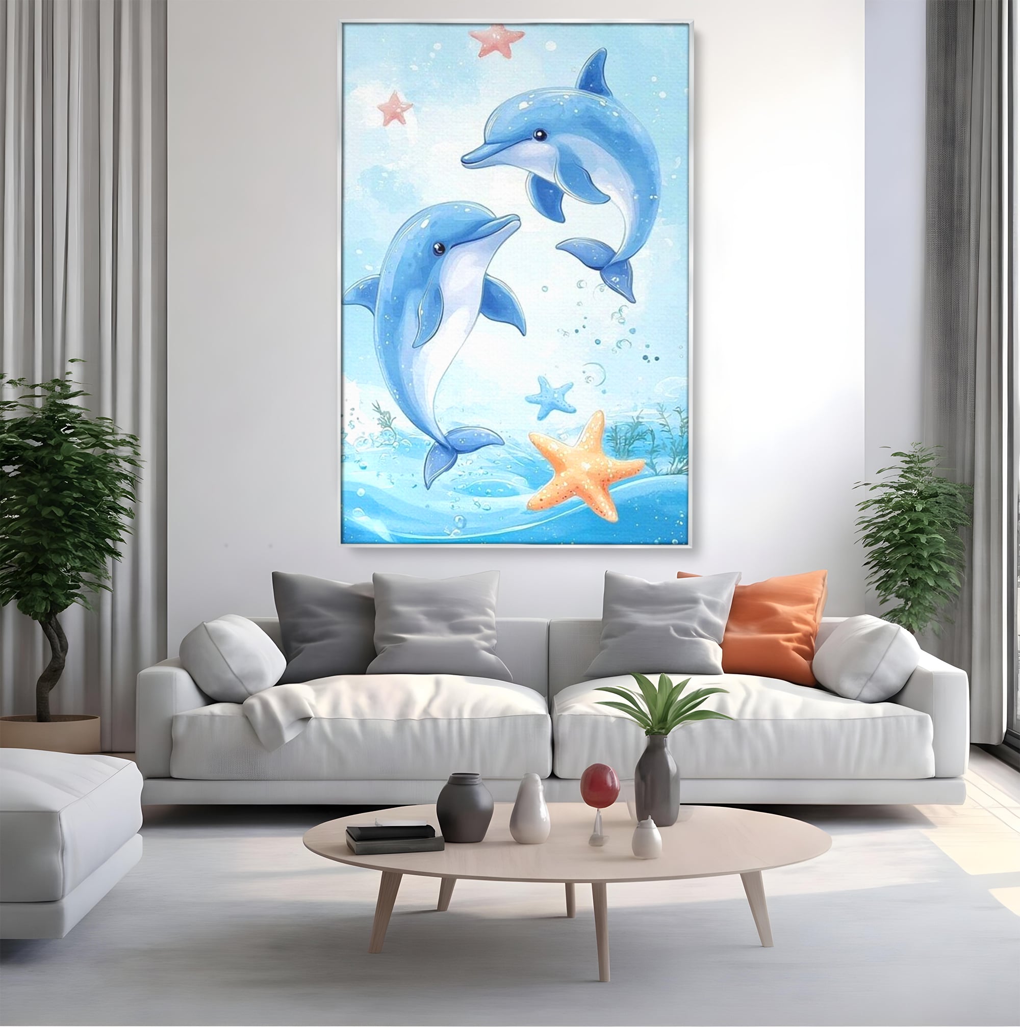 Tablou Canvas Premium, LuxCanva® K1038, Balet Marin, Dans, Delfini, Prietenie, Valuri, Ocean, Salturi, Subacvatic, Libertate, Apa, Joaca, Veselie, Magie, Explorare, Camera Copil, Dormitor