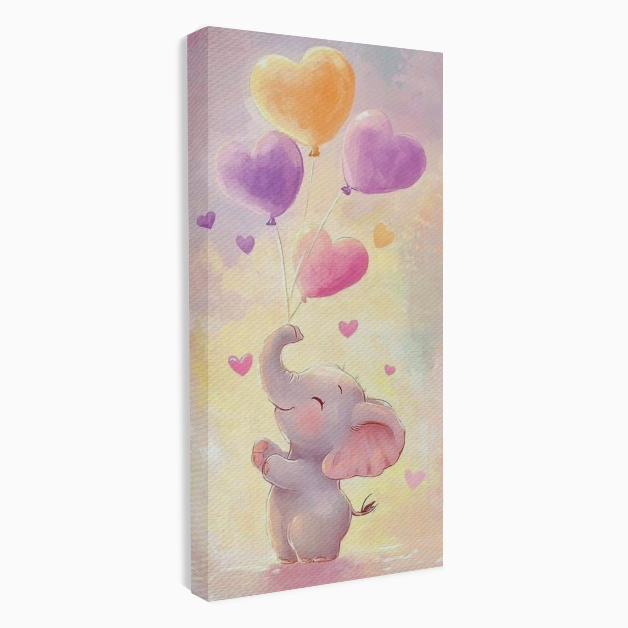 Tablou Canvas Premium, LuxCanva® K1039, Elefantelul Visator, Emotie, Zbor, Inimi, Baloane, Bucurie, Vant, Fericire, Micut, Pui, Iubire, Gingasie, Dulce, Pastel, Magie, Camera Copil, Dormitor