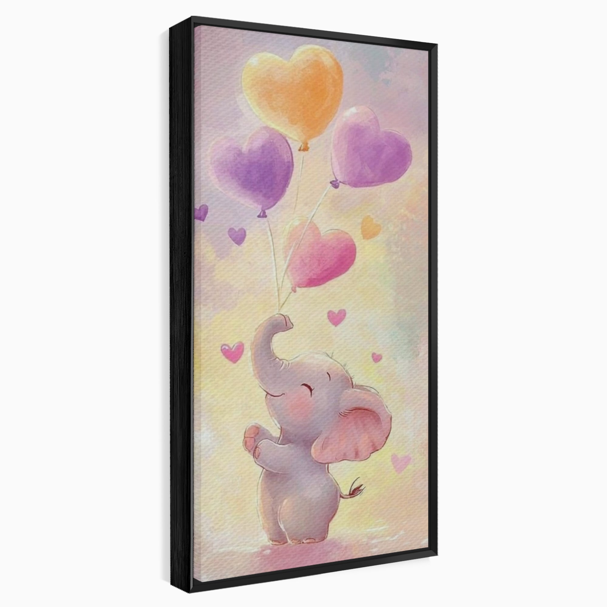 Tablou Canvas Premium, LuxCanva® K1039, Elefantelul Visator, Emotie, Zbor, Inimi, Baloane, Bucurie, Vant, Fericire, Micut, Pui, Iubire, Gingasie, Dulce, Pastel, Magie, Camera Copil, Dormitor