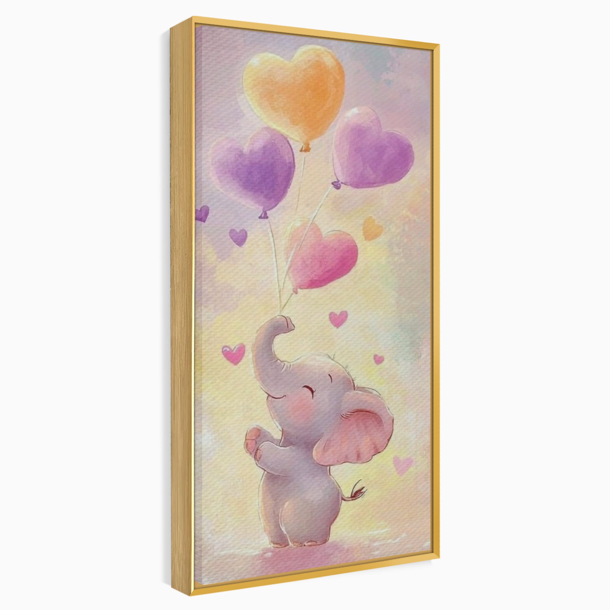 Tablou Canvas Premium, LuxCanva® K1039, Elefantelul Visator, Emotie, Zbor, Inimi, Baloane, Bucurie, Vant, Fericire, Micut, Pui, Iubire, Gingasie, Dulce, Pastel, Magie, Camera Copil, Dormitor