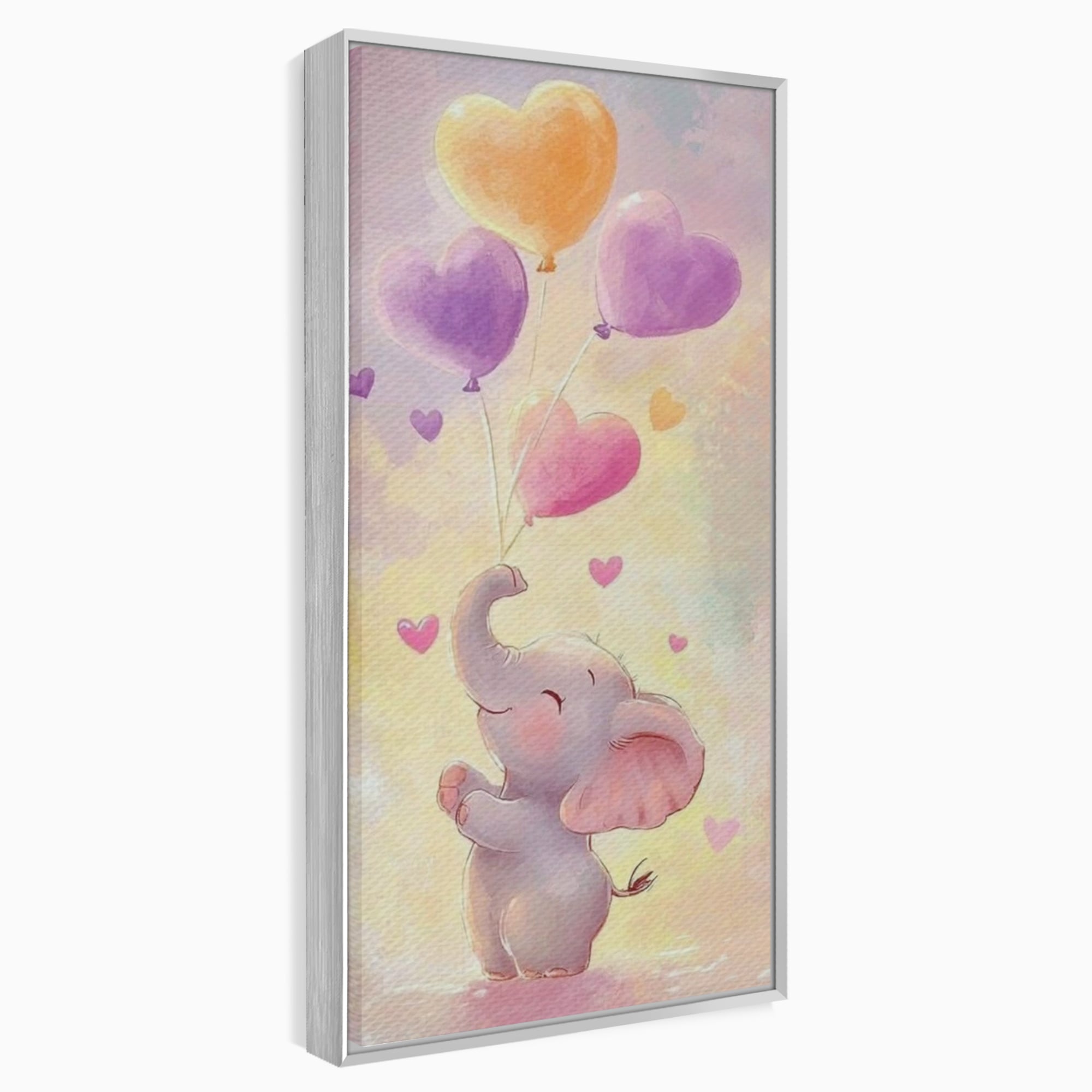Tablou Canvas Premium, LuxCanva® K1039, Elefantelul Visator, Emotie, Zbor, Inimi, Baloane, Bucurie, Vant, Fericire, Micut, Pui, Iubire, Gingasie, Dulce, Pastel, Magie, Camera Copil, Dormitor