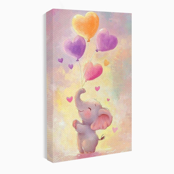 Tablou Canvas Premium, LuxCanva® K1039, Elefantelul Visator, Emotie, Zbor, Inimi, Baloane, Bucurie, Vant, Fericire, Micut, Pui, Iubire, Gingasie, Dulce, Pastel, Magie, Camera Copil, Dormitor