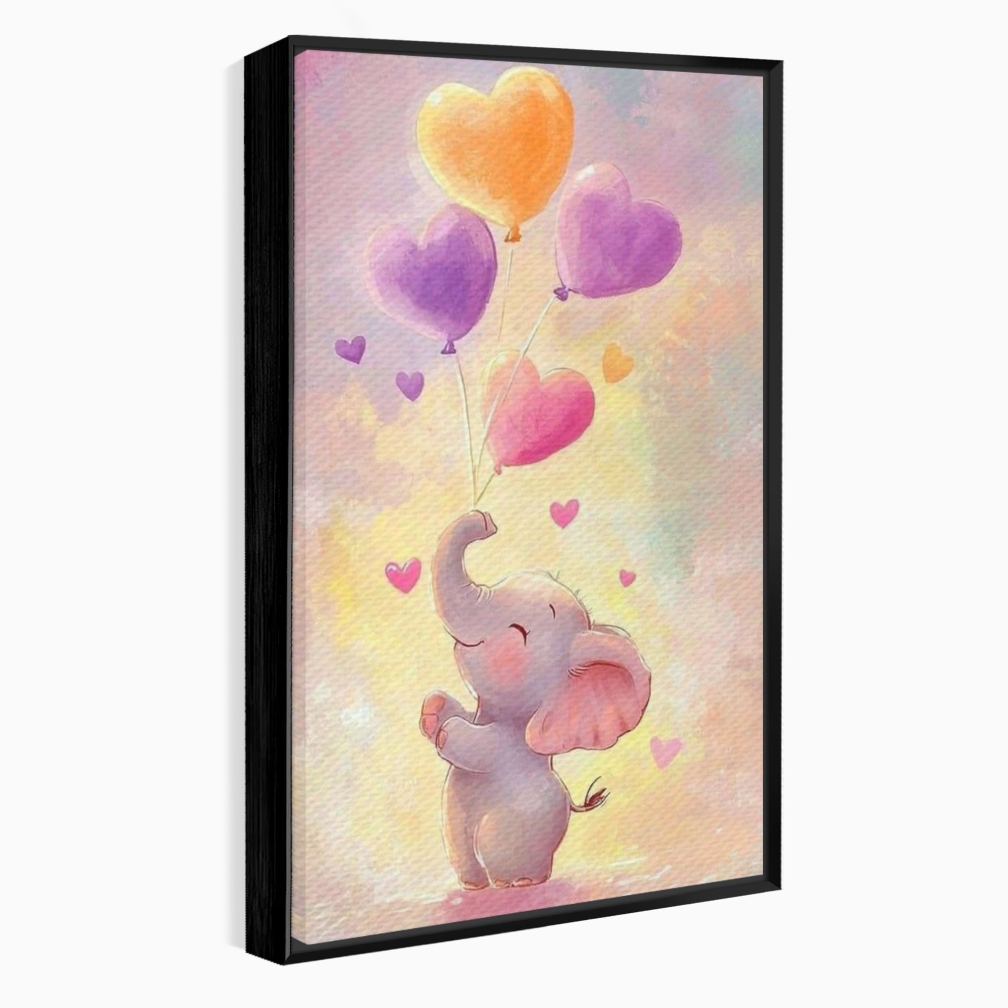 Tablou Canvas Premium, LuxCanva® K1039, Elefantelul Visator, Emotie, Zbor, Inimi, Baloane, Bucurie, Vant, Fericire, Micut, Pui, Iubire, Gingasie, Dulce, Pastel, Magie, Camera Copil, Dormitor