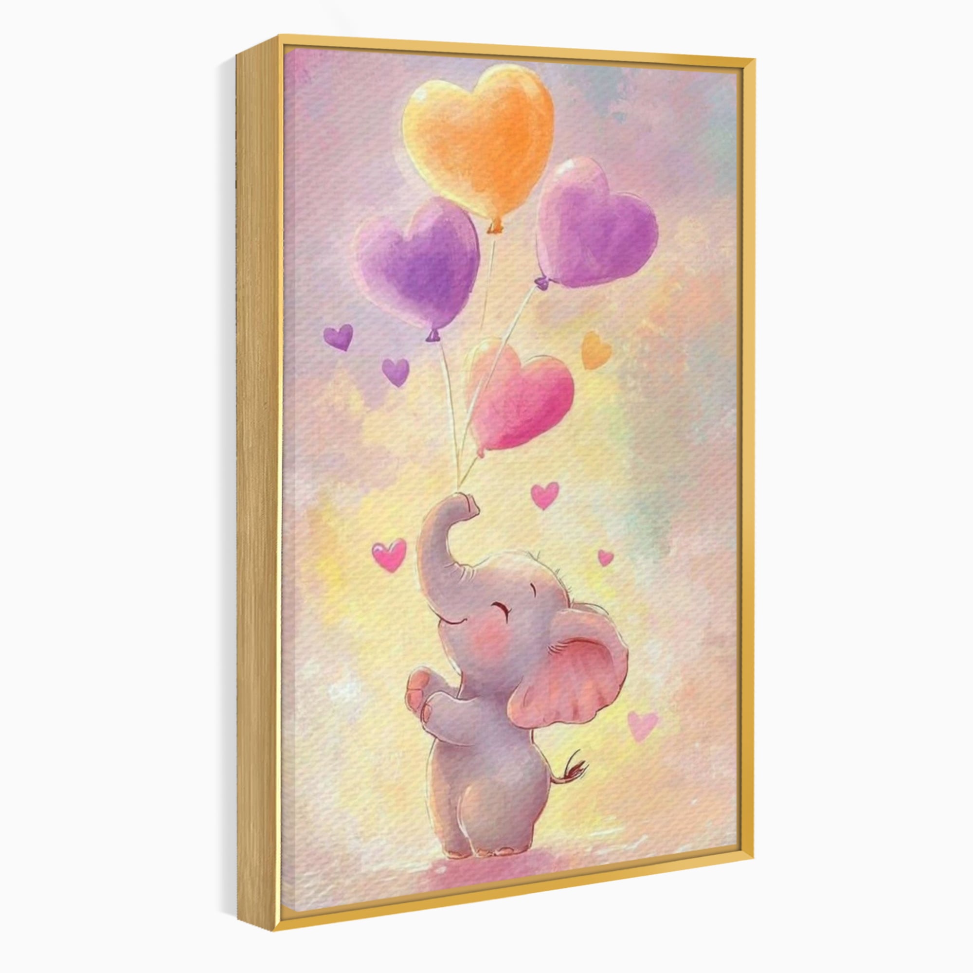 Tablou Canvas Premium, LuxCanva® K1039, Elefantelul Visator, Emotie, Zbor, Inimi, Baloane, Bucurie, Vant, Fericire, Micut, Pui, Iubire, Gingasie, Dulce, Pastel, Magie, Camera Copil, Dormitor