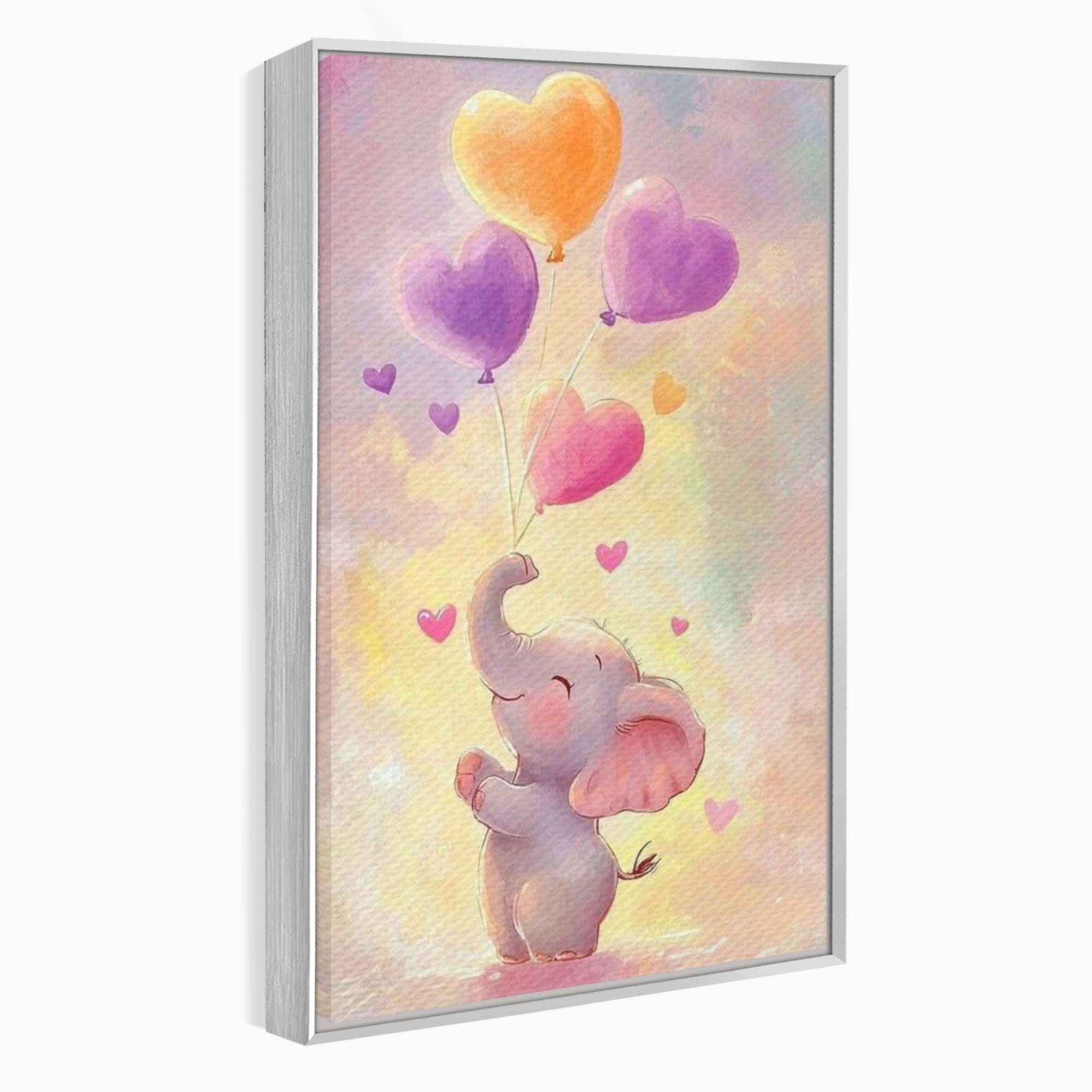 Tablou Canvas Premium, LuxCanva® K1039, Elefantelul Visator, Emotie, Zbor, Inimi, Baloane, Bucurie, Vant, Fericire, Micut, Pui, Iubire, Gingasie, Dulce, Pastel, Magie, Camera Copil, Dormitor