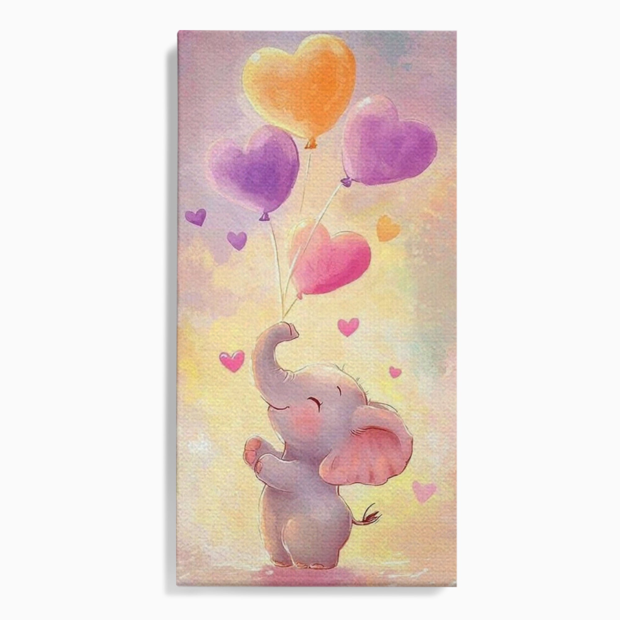 Tablou Canvas Premium, LuxCanva® K1039, Elefantelul Visator, Emotie, Zbor, Inimi, Baloane, Bucurie, Vant, Fericire, Micut, Pui, Iubire, Gingasie, Dulce, Pastel, Magie, Camera Copil, Dormitor