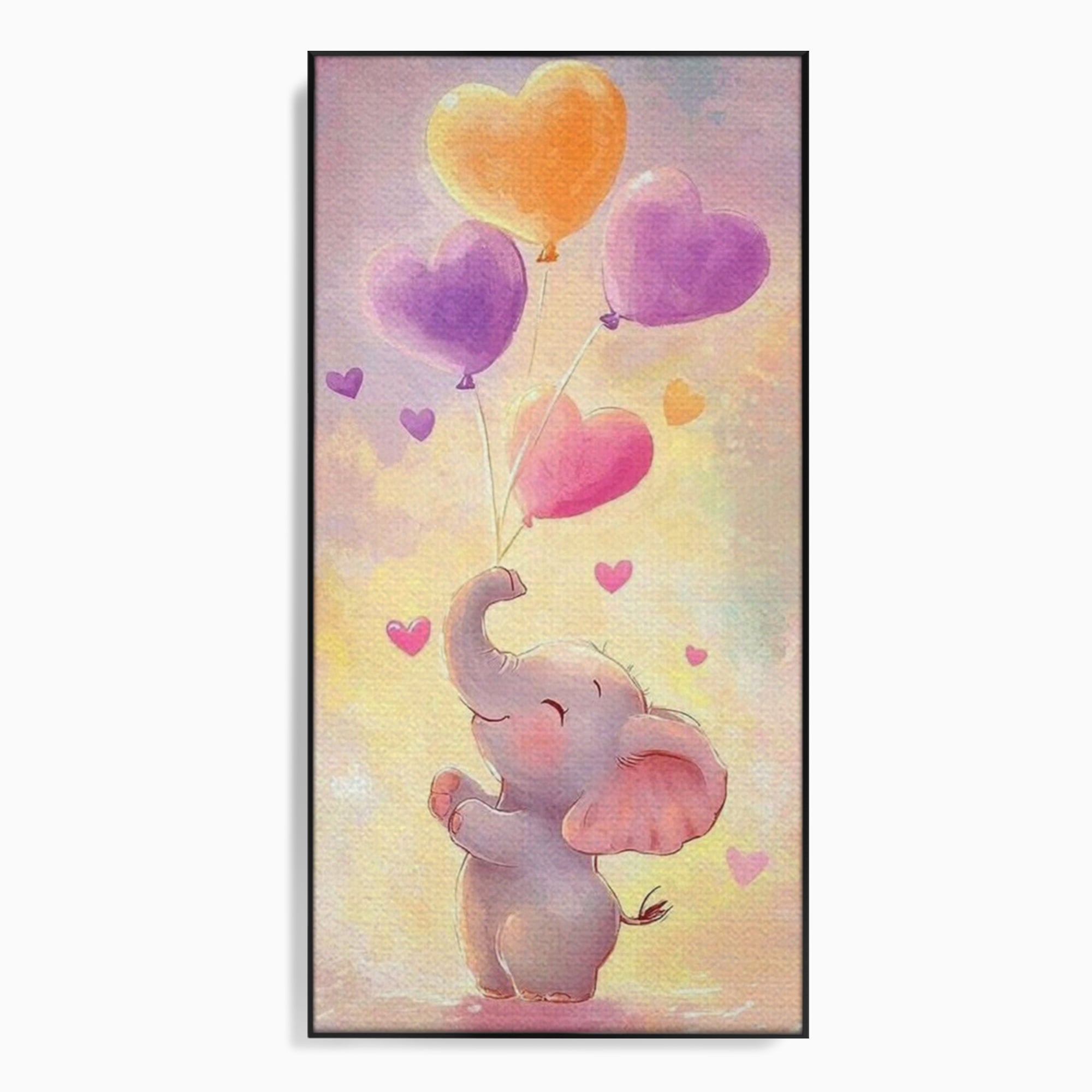 Tablou Canvas Premium, LuxCanva® K1039, Elefantelul Visator, Emotie, Zbor, Inimi, Baloane, Bucurie, Vant, Fericire, Micut, Pui, Iubire, Gingasie, Dulce, Pastel, Magie, Camera Copil, Dormitor