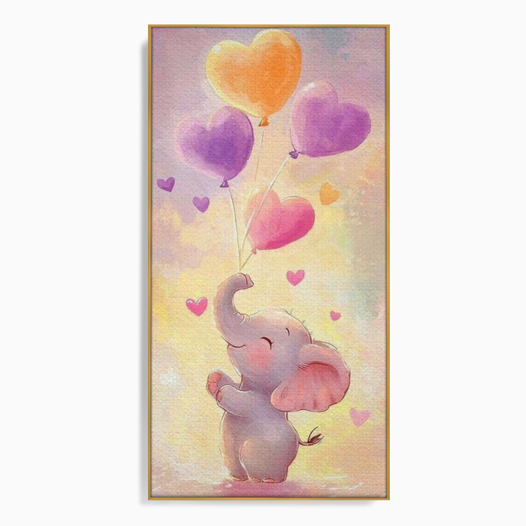 Tablou Canvas Premium, LuxCanva® K1039, Elefantelul Visator, Emotie, Zbor, Inimi, Baloane, Bucurie, Vant, Fericire, Micut, Pui, Iubire, Gingasie, Dulce, Pastel, Magie, Camera Copil, Dormitor