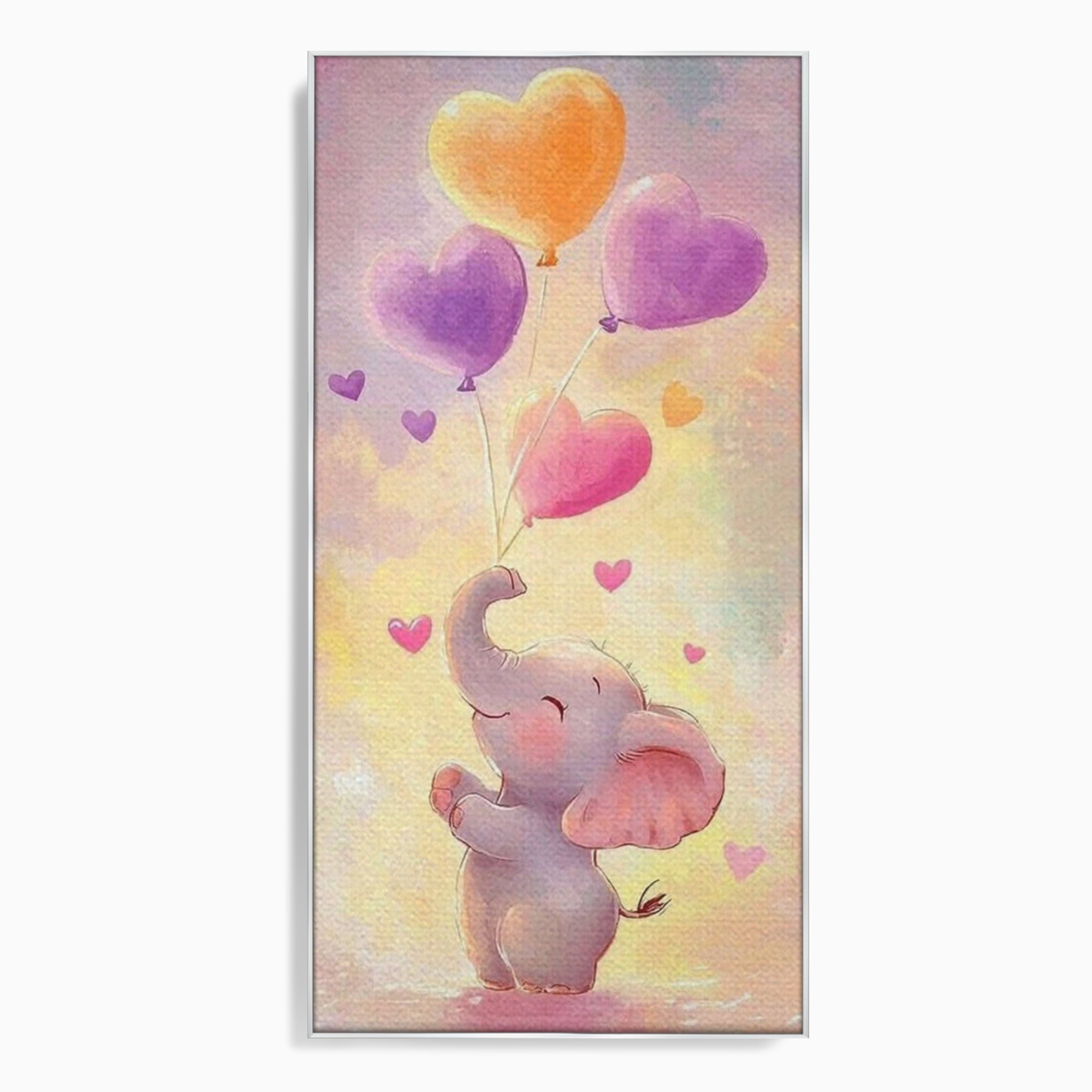 Tablou Canvas Premium, LuxCanva® K1039, Elefantelul Visator, Emotie, Zbor, Inimi, Baloane, Bucurie, Vant, Fericire, Micut, Pui, Iubire, Gingasie, Dulce, Pastel, Magie, Camera Copil, Dormitor