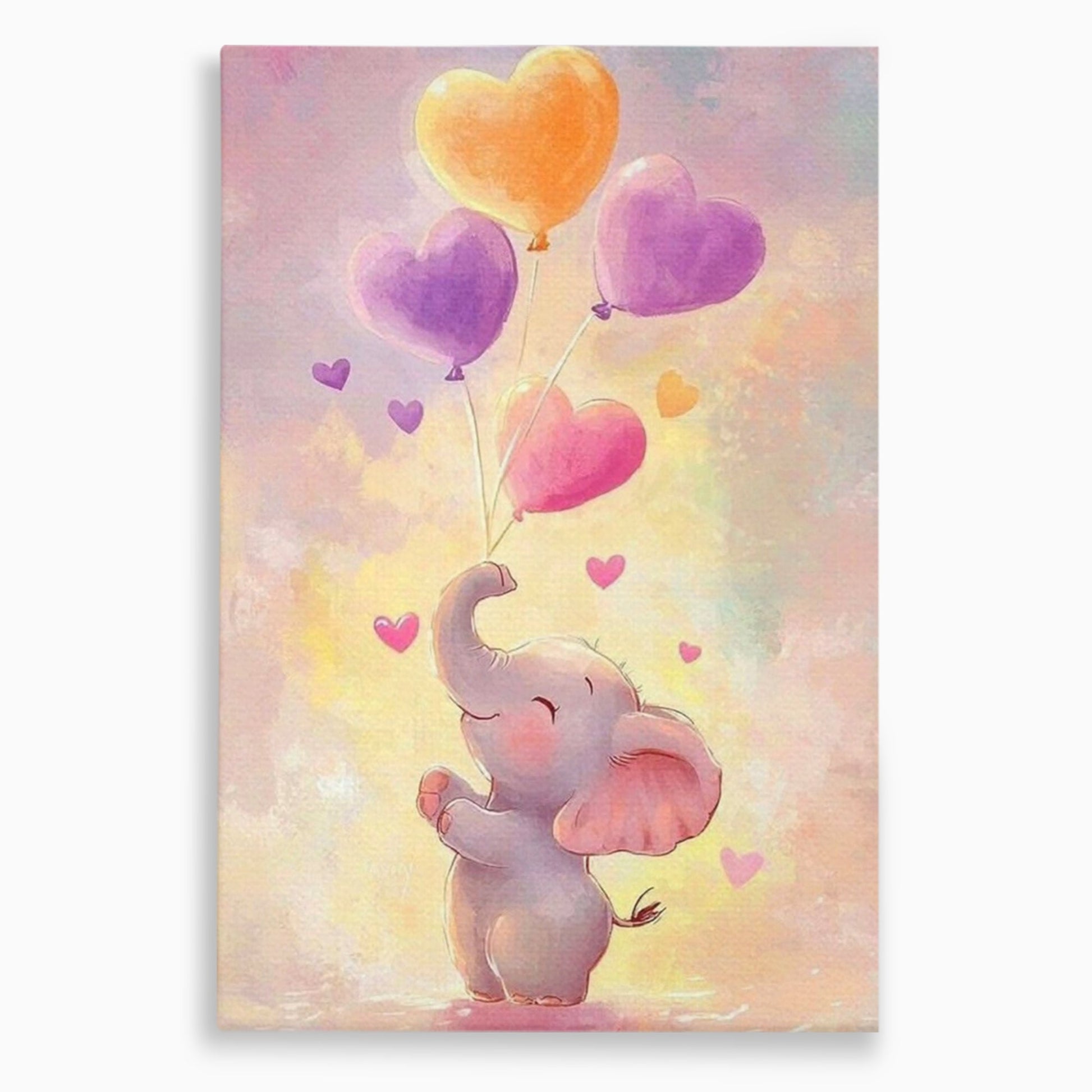 Tablou Canvas Premium, LuxCanva® K1039, Elefantelul Visator, Emotie, Zbor, Inimi, Baloane, Bucurie, Vant, Fericire, Micut, Pui, Iubire, Gingasie, Dulce, Pastel, Magie, Camera Copil, Dormitor