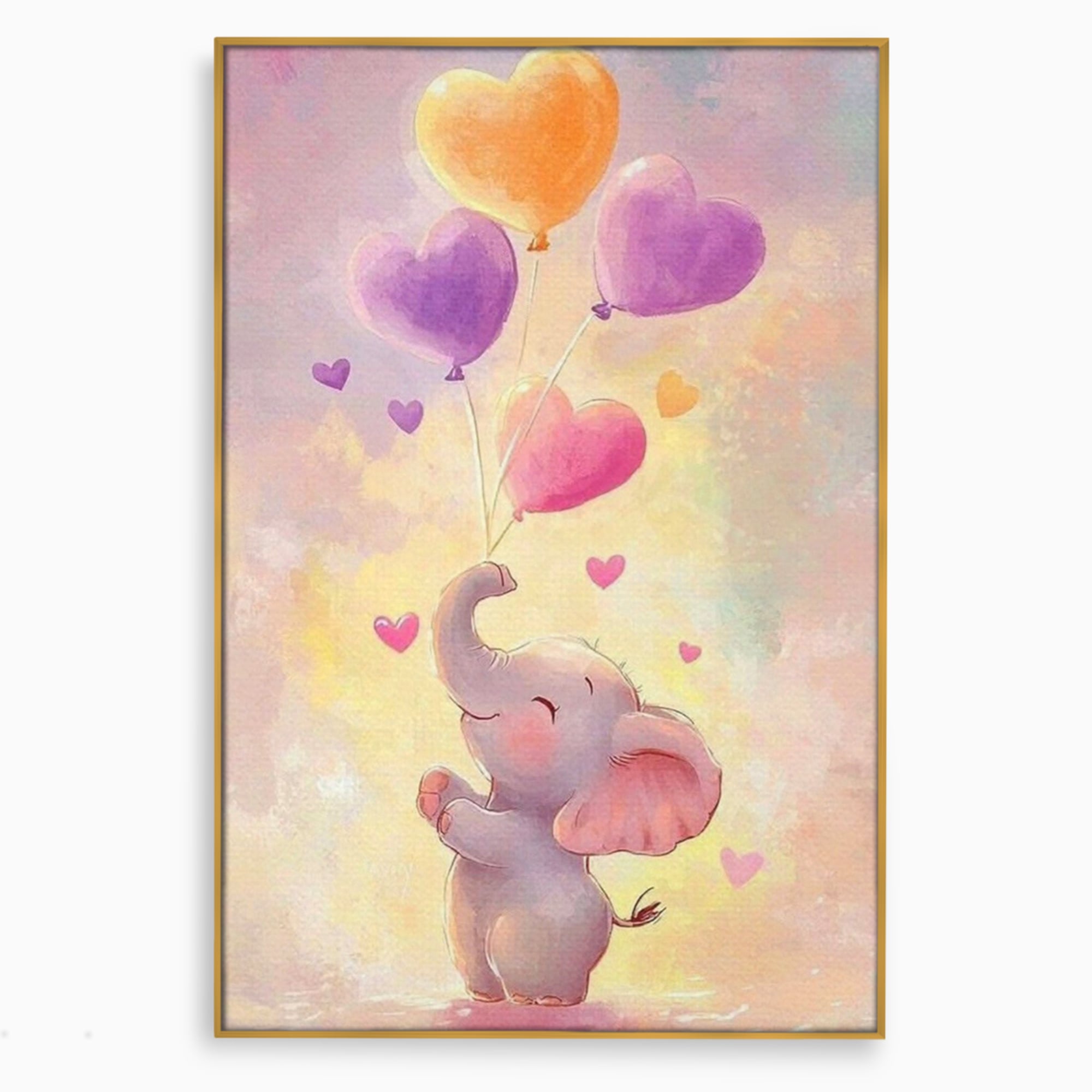 Tablou Canvas Premium, LuxCanva® K1039, Elefantelul Visator, Emotie, Zbor, Inimi, Baloane, Bucurie, Vant, Fericire, Micut, Pui, Iubire, Gingasie, Dulce, Pastel, Magie, Camera Copil, Dormitor