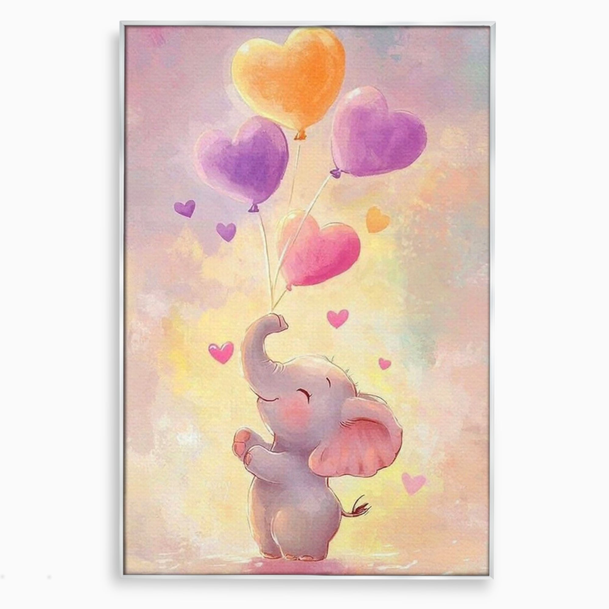 Tablou Canvas Premium, LuxCanva® K1039, Elefantelul Visator, Emotie, Zbor, Inimi, Baloane, Bucurie, Vant, Fericire, Micut, Pui, Iubire, Gingasie, Dulce, Pastel, Magie, Camera Copil, Dormitor