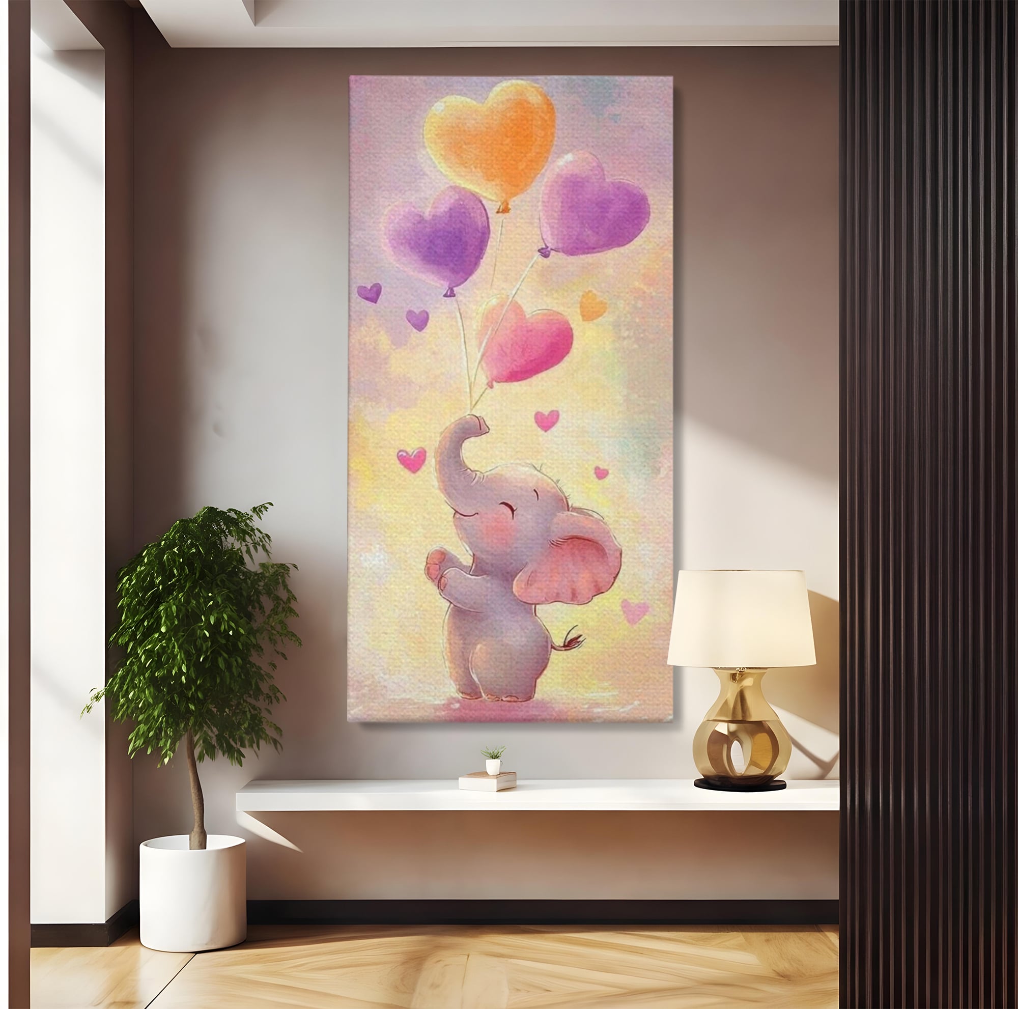 Tablou Canvas Premium, LuxCanva® K1039, Elefantelul Visator, Emotie, Zbor, Inimi, Baloane, Bucurie, Vant, Fericire, Micut, Pui, Iubire, Gingasie, Dulce, Pastel, Magie, Camera Copil, Dormitor