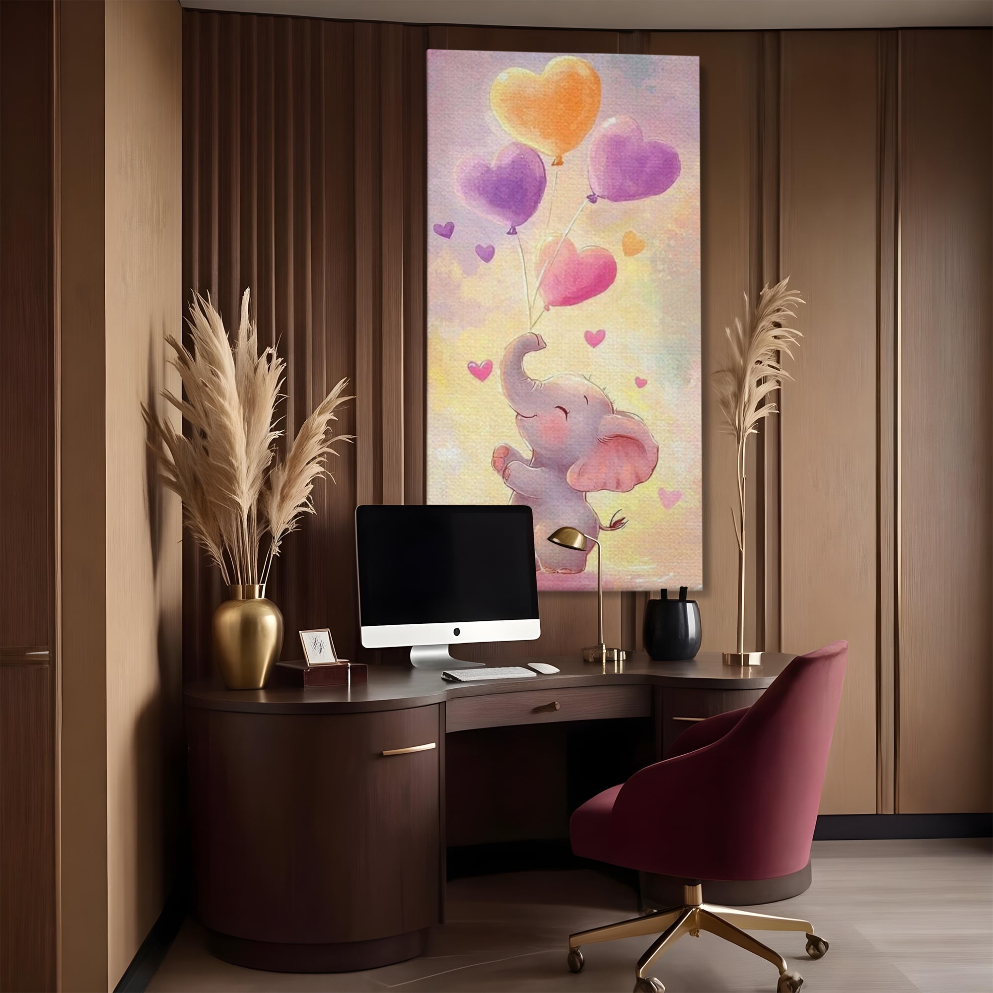 Tablou Canvas Premium, LuxCanva® K1039, Elefantelul Visator, Emotie, Zbor, Inimi, Baloane, Bucurie, Vant, Fericire, Micut, Pui, Iubire, Gingasie, Dulce, Pastel, Magie, Camera Copil, Dormitor