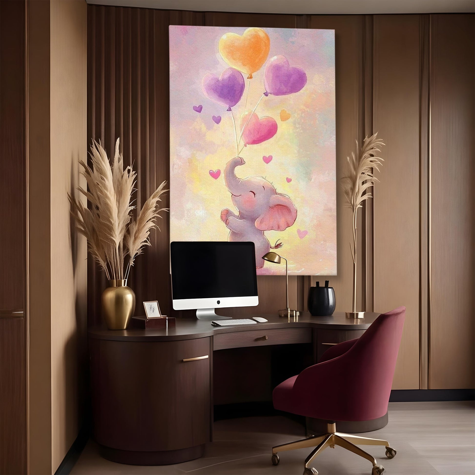 Tablou Canvas Premium, LuxCanva® K1039, Elefantelul Visator, Emotie, Zbor, Inimi, Baloane, Bucurie, Vant, Fericire, Micut, Pui, Iubire, Gingasie, Dulce, Pastel, Magie, Camera Copil, Dormitor