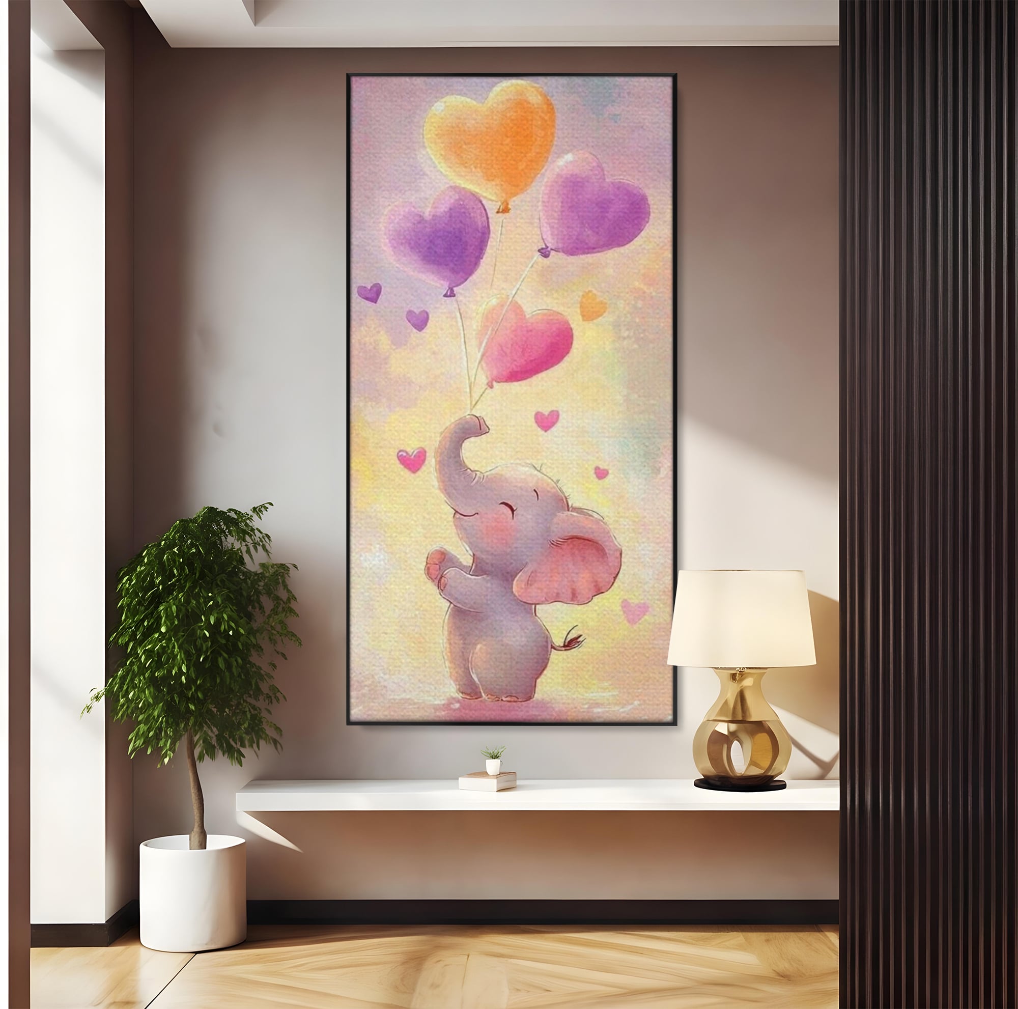 Tablou Canvas Premium, LuxCanva® K1039, Elefantelul Visator, Emotie, Zbor, Inimi, Baloane, Bucurie, Vant, Fericire, Micut, Pui, Iubire, Gingasie, Dulce, Pastel, Magie, Camera Copil, Dormitor